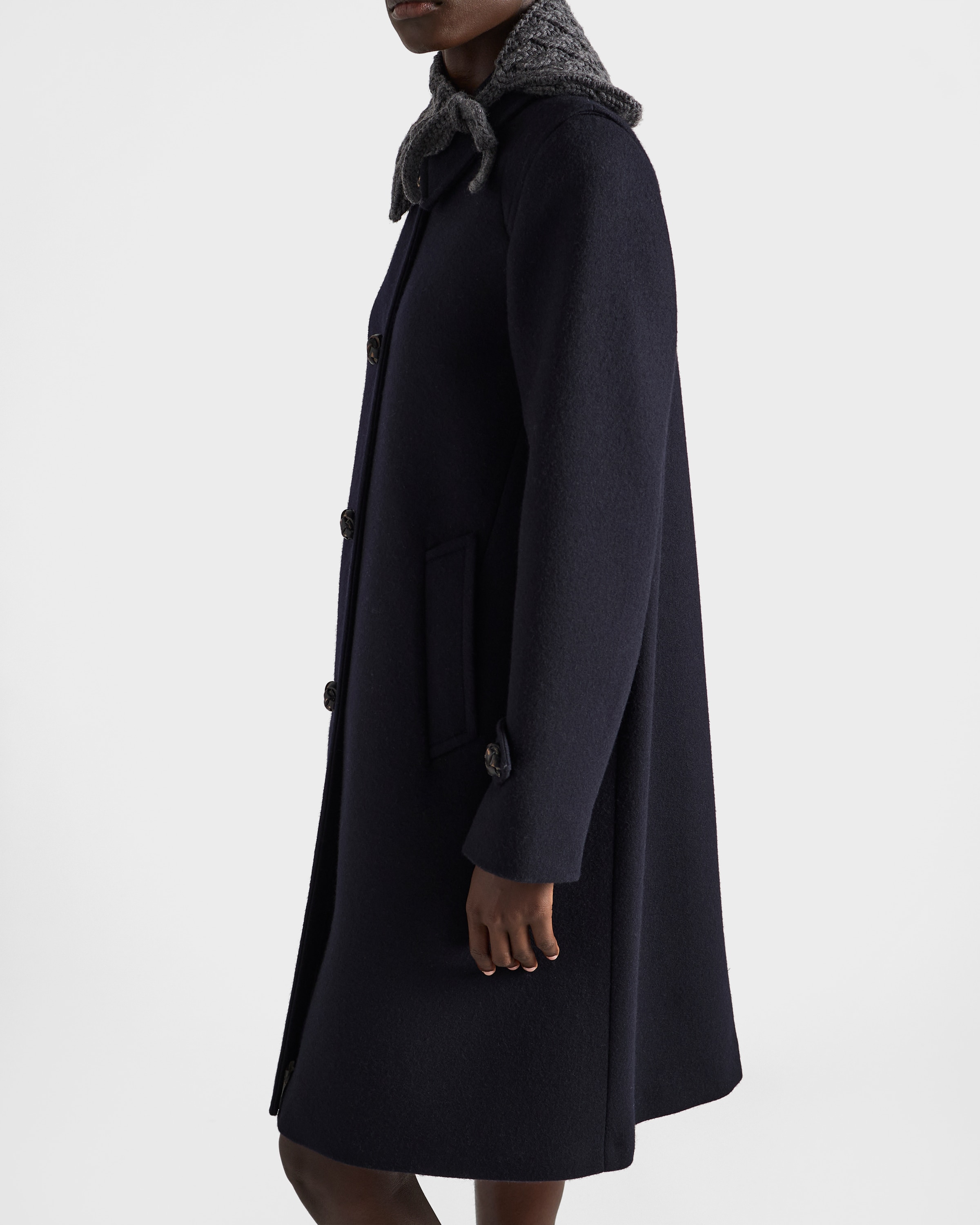 ネイビー シングルブレスト ダブルローデン コート | PRADA