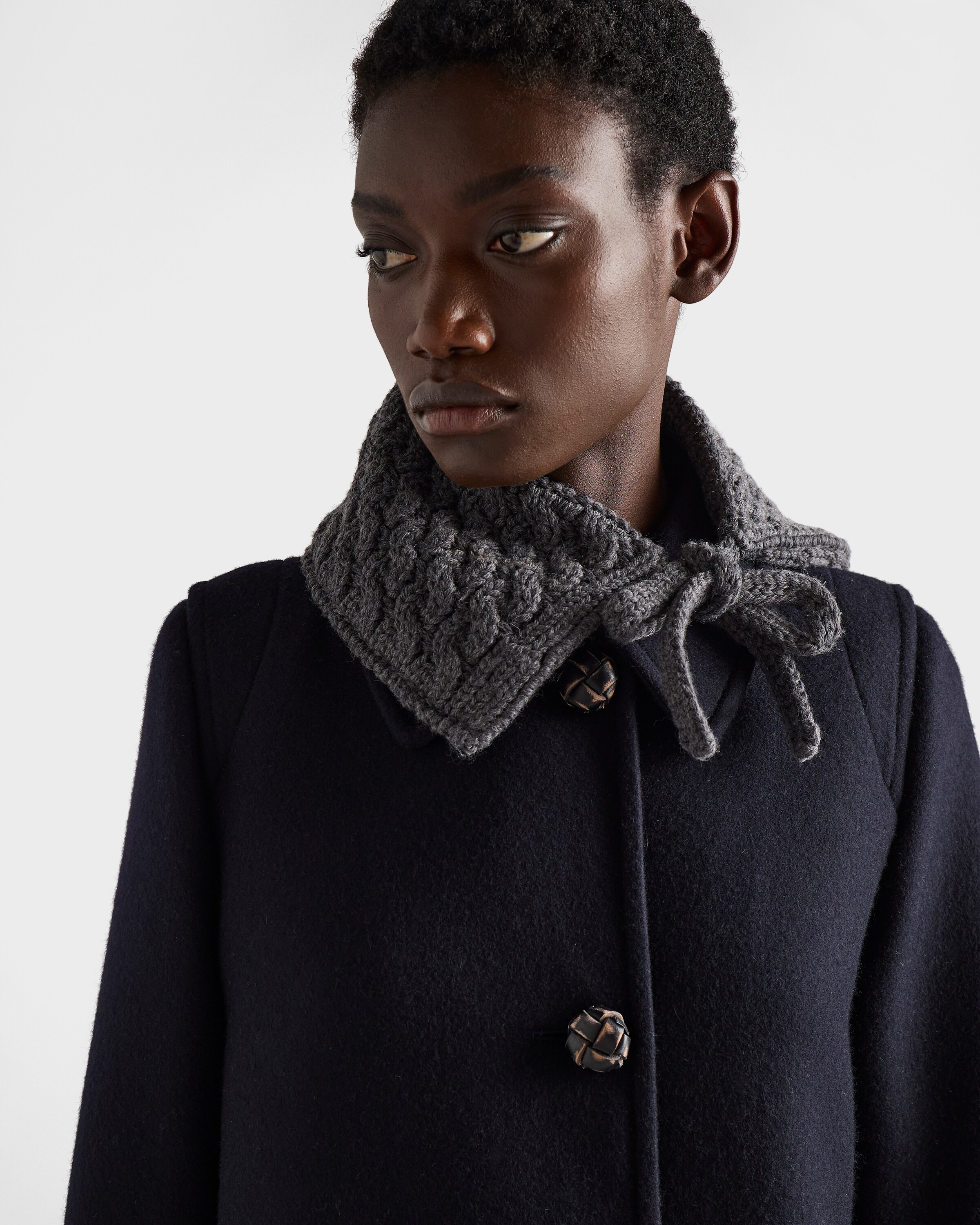 ネイビー シングルブレスト ダブルローデン コート | PRADA