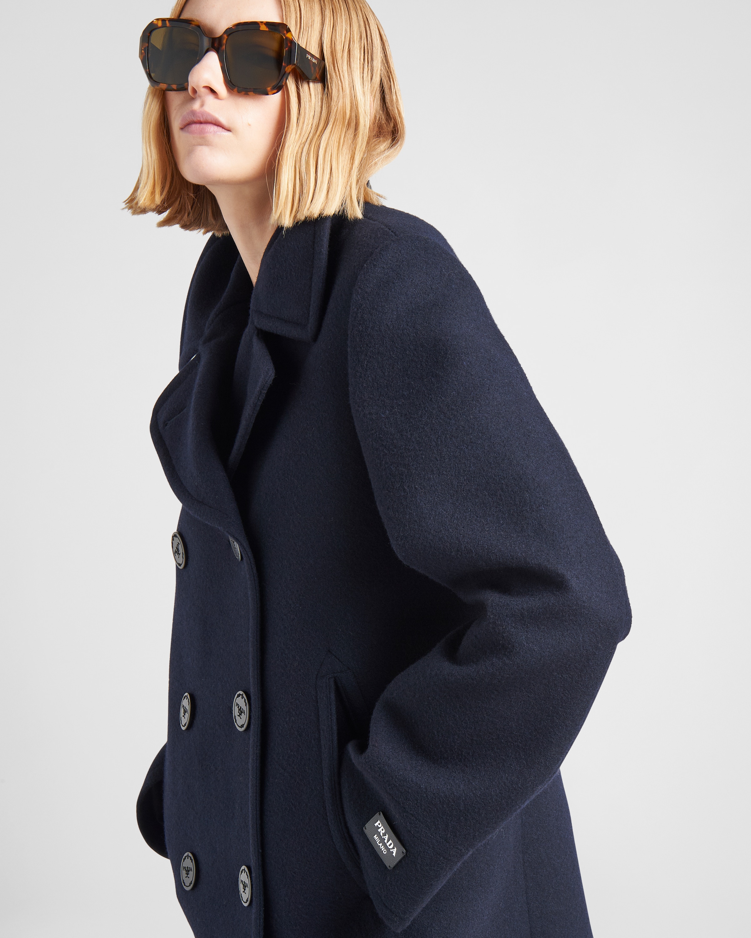 Navy Double breasted Cloth Peacoat PRADA