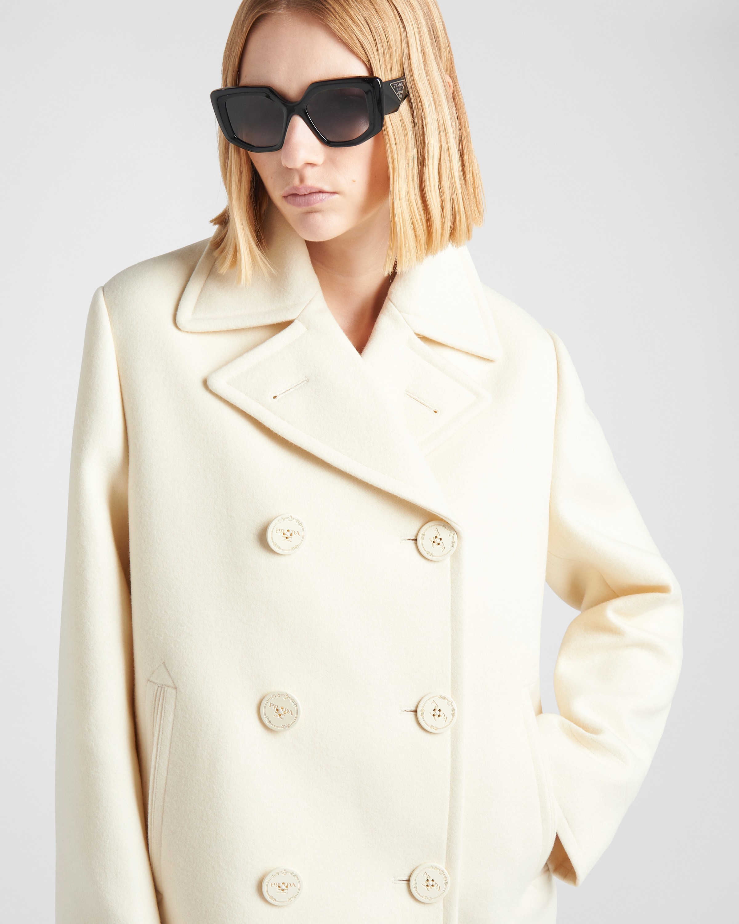 Ivory Double breasted Cloth Peacoat PRADA