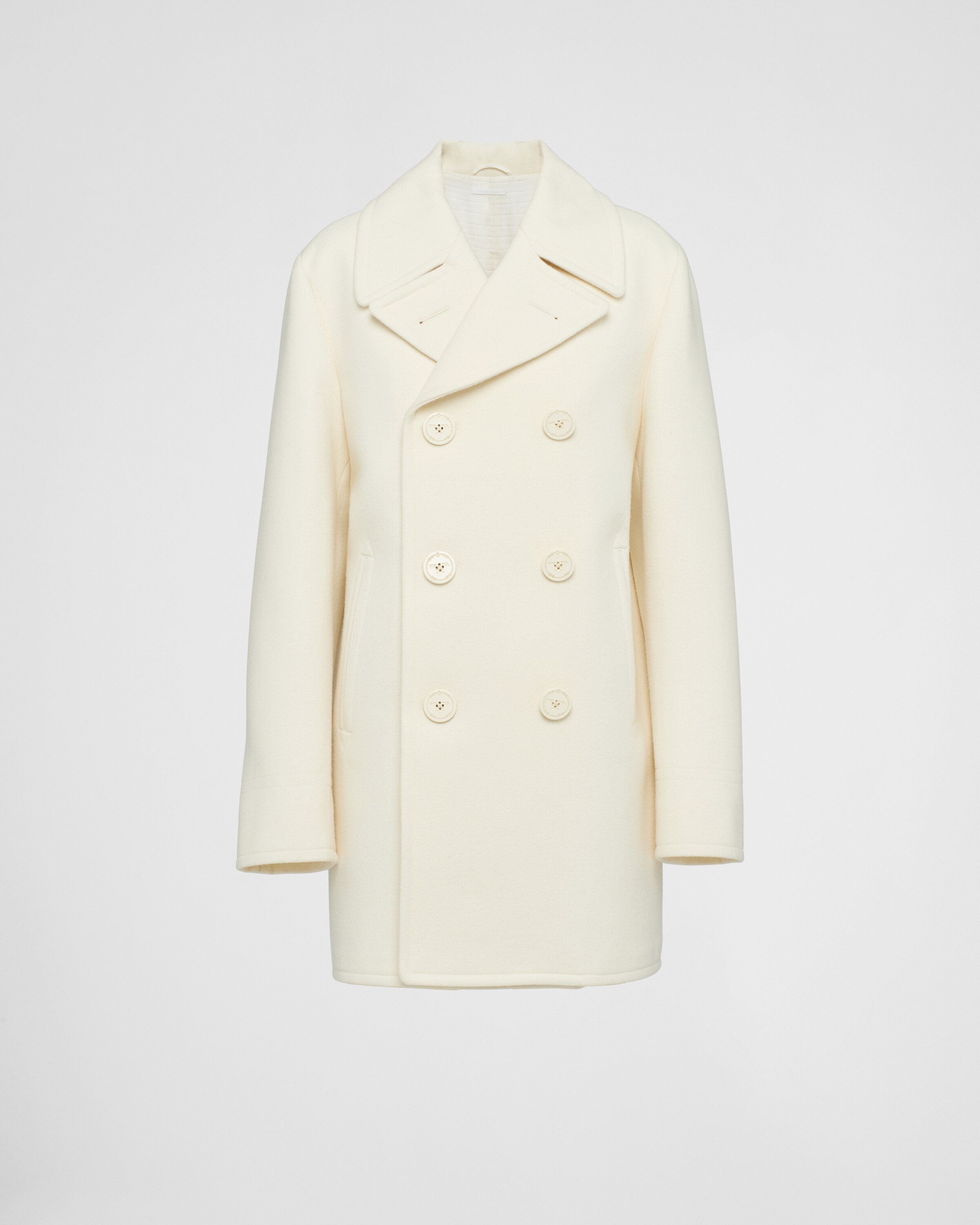 Prada Double-breasted Wool Coat Women In Ivory