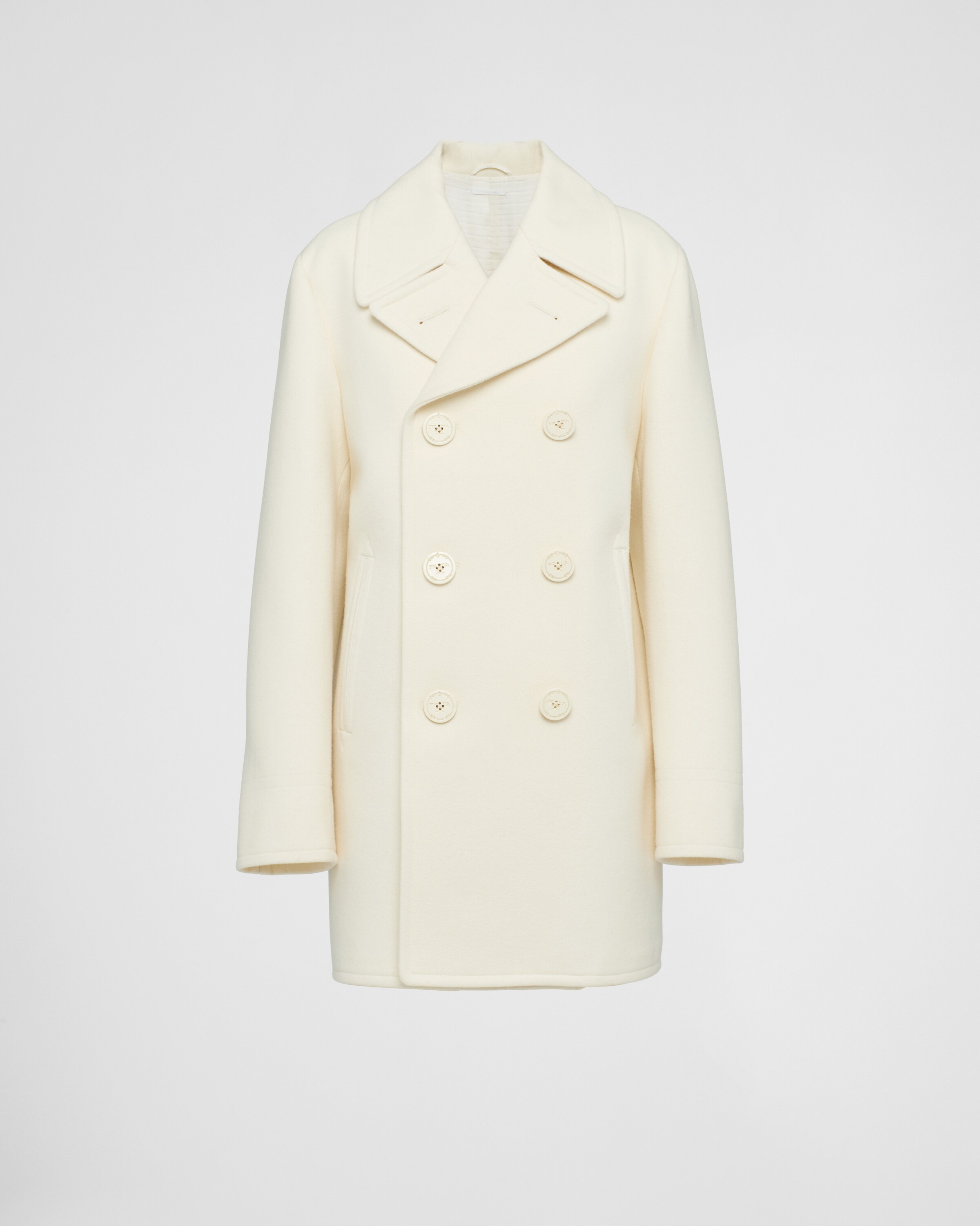 Shop Prada Double-breasted Cloth Peacoat In Ivory