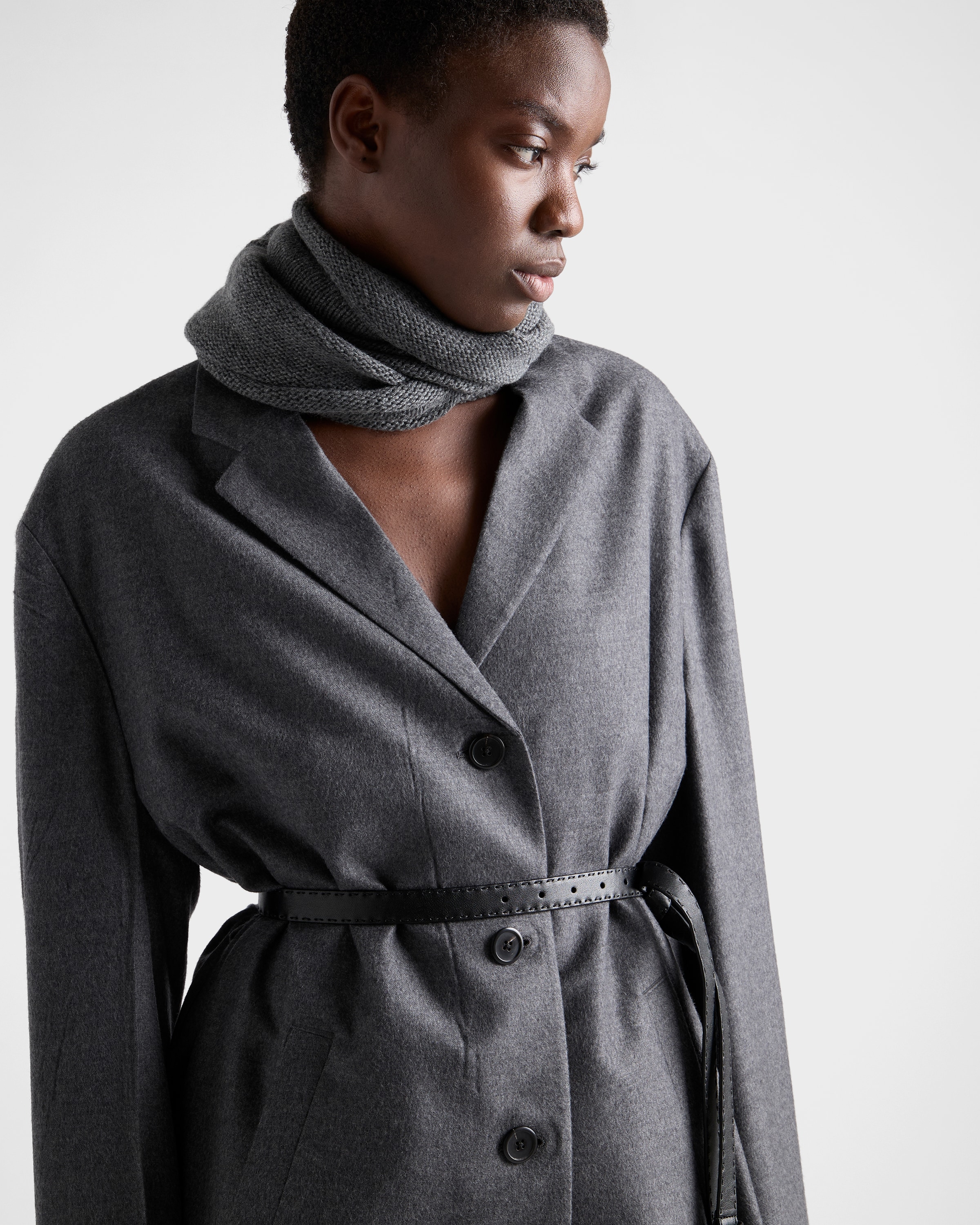 Slate Gray Single-breasted Cashmere And Wool Coat | PRADA - United