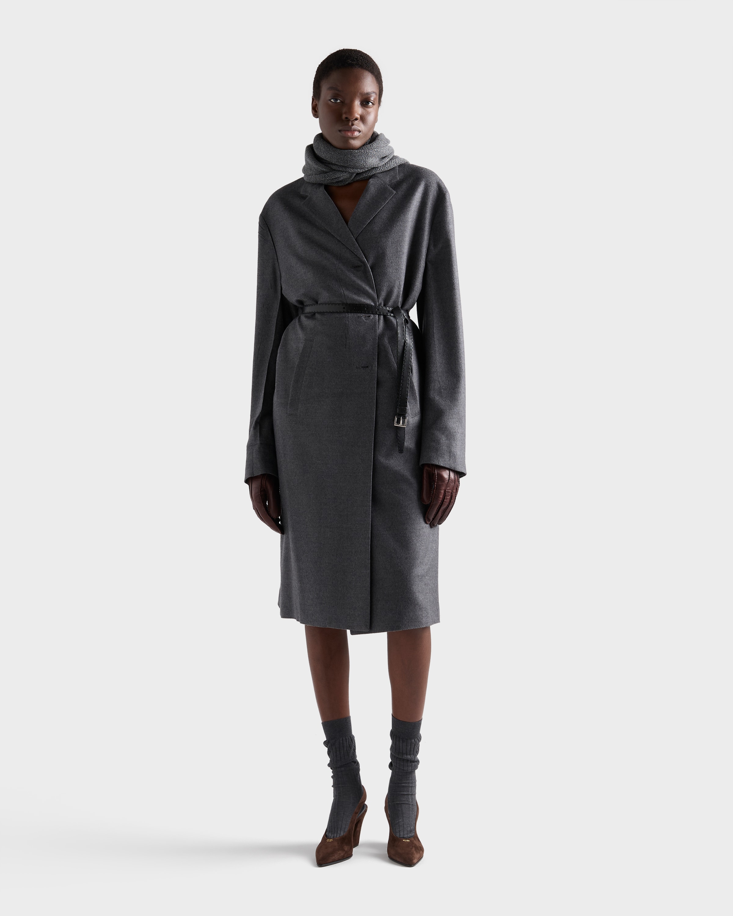 Slate Gray Single-breasted Cashmere And Wool Coat | PRADA