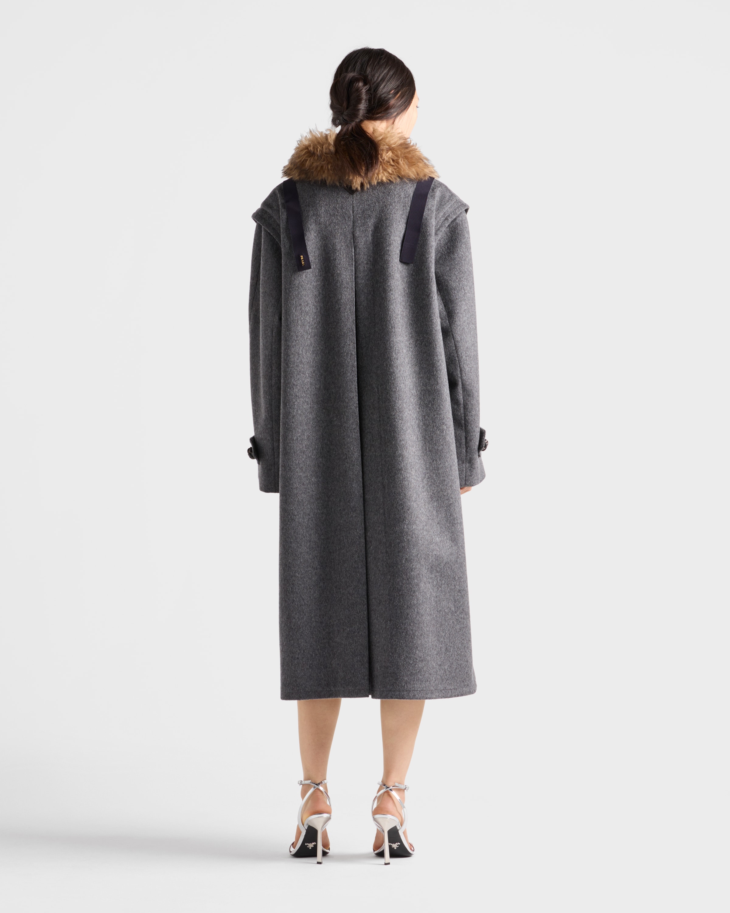 Slate Gray Single-breasted double loden cloth coat | PRADA