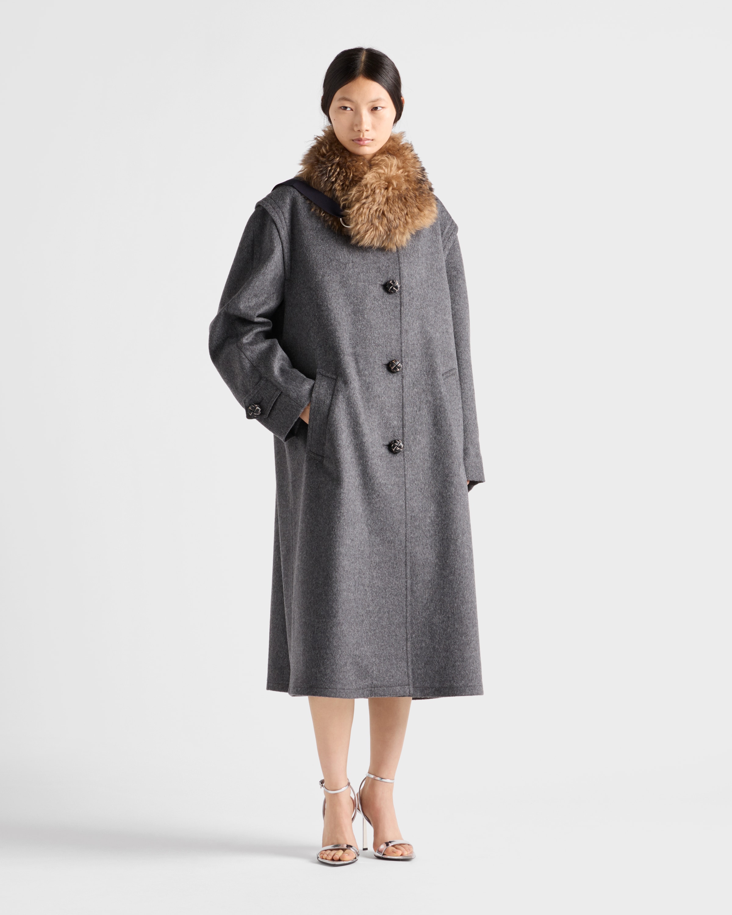 Single-breasted double loden cloth coat