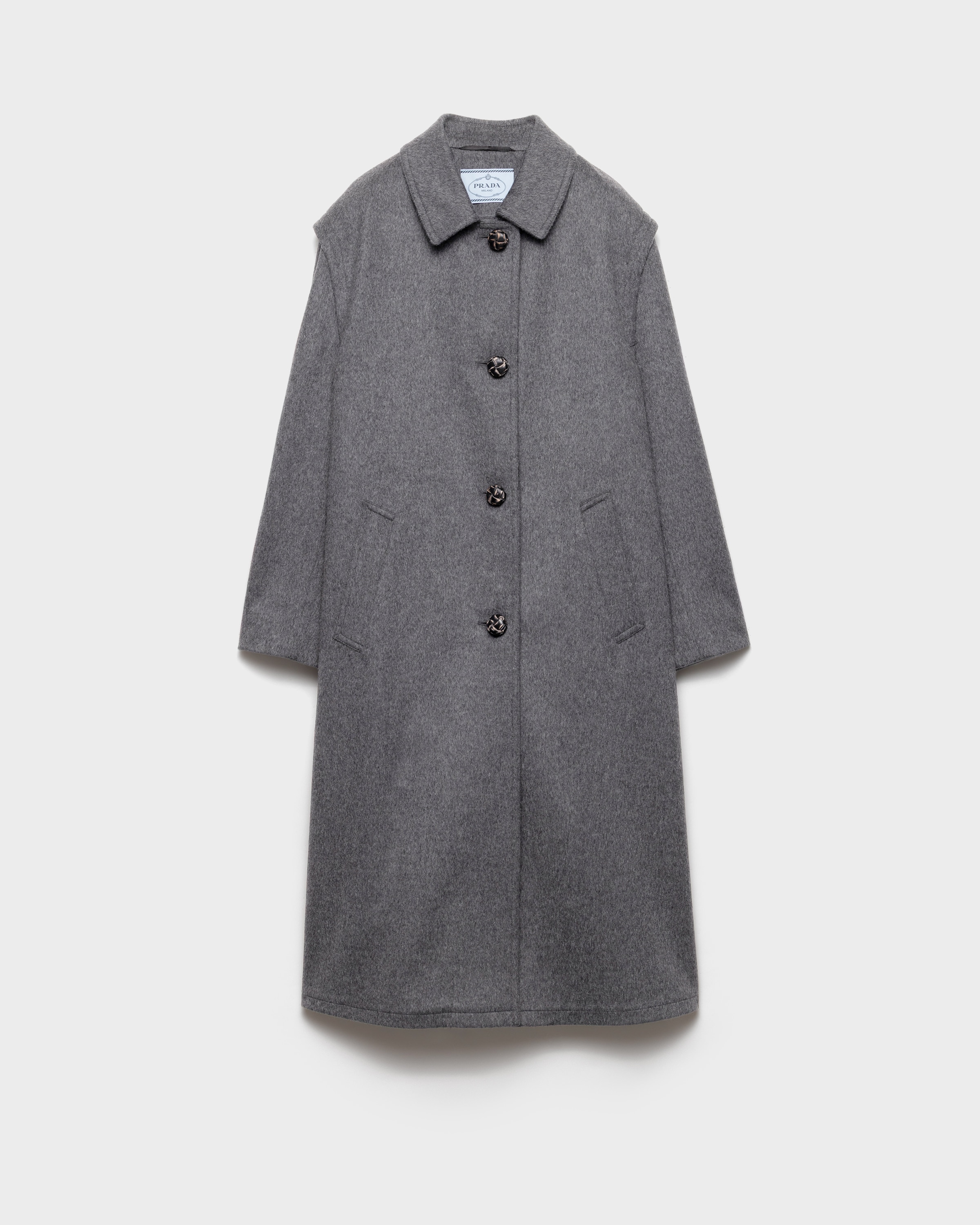 Prada Single-breasted Double Loden Cloth Coat, Woman, Slate Gray, Size 38