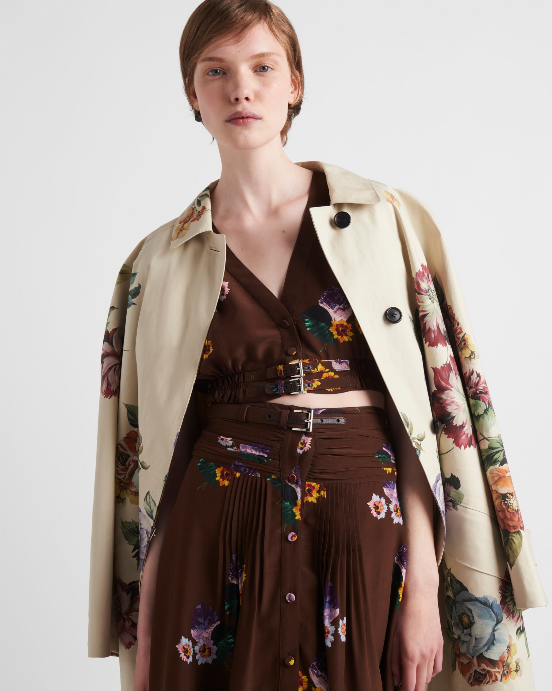 Prada 25 Long Coat Beige and Pink Cotton
