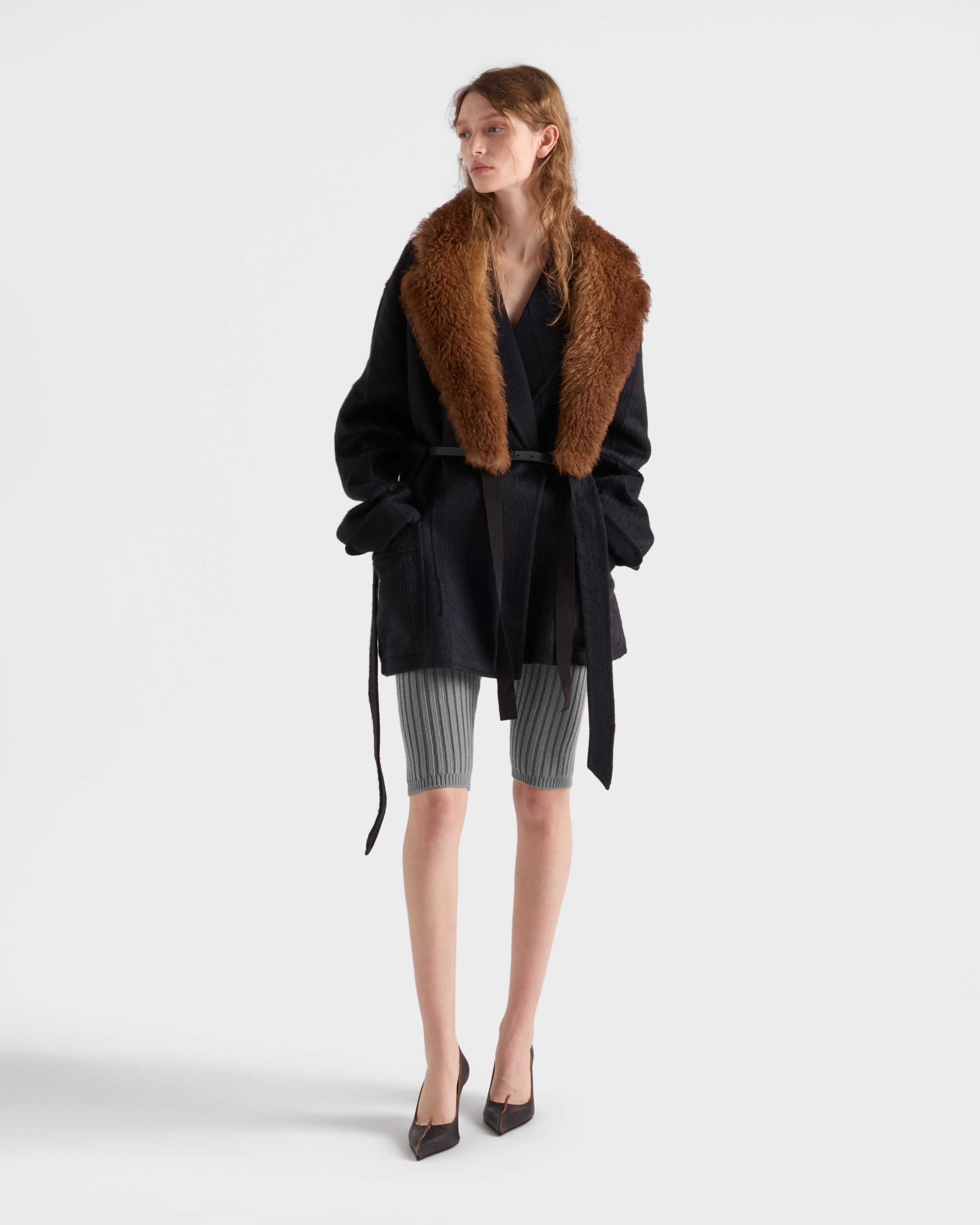 Prada Single-breasted Double Velour Caban Jacket In Blue