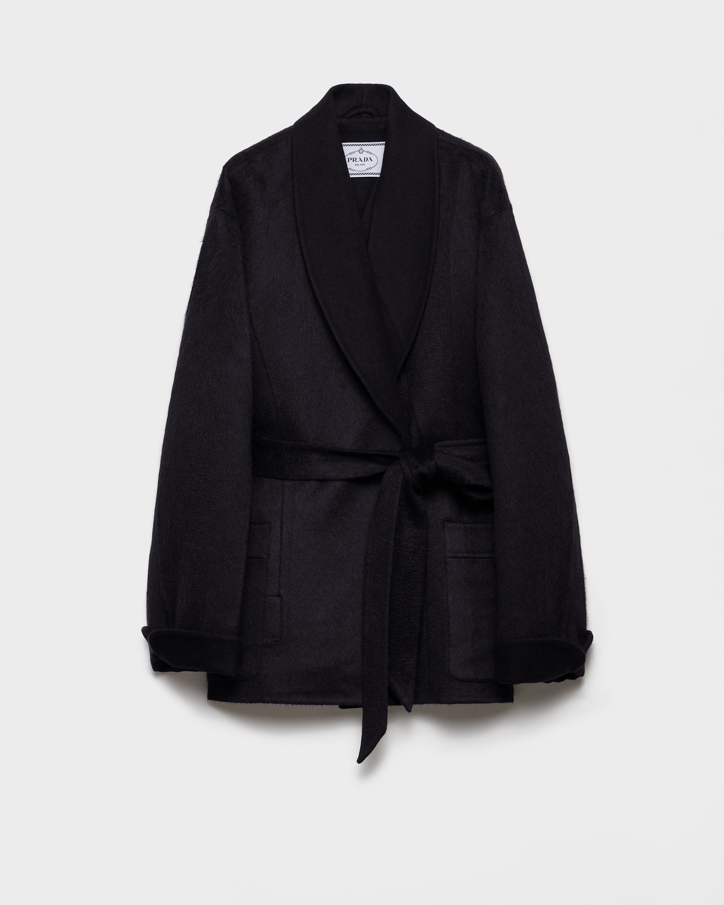 Prada Single-breasted Double Velour Caban Jacket In Blue