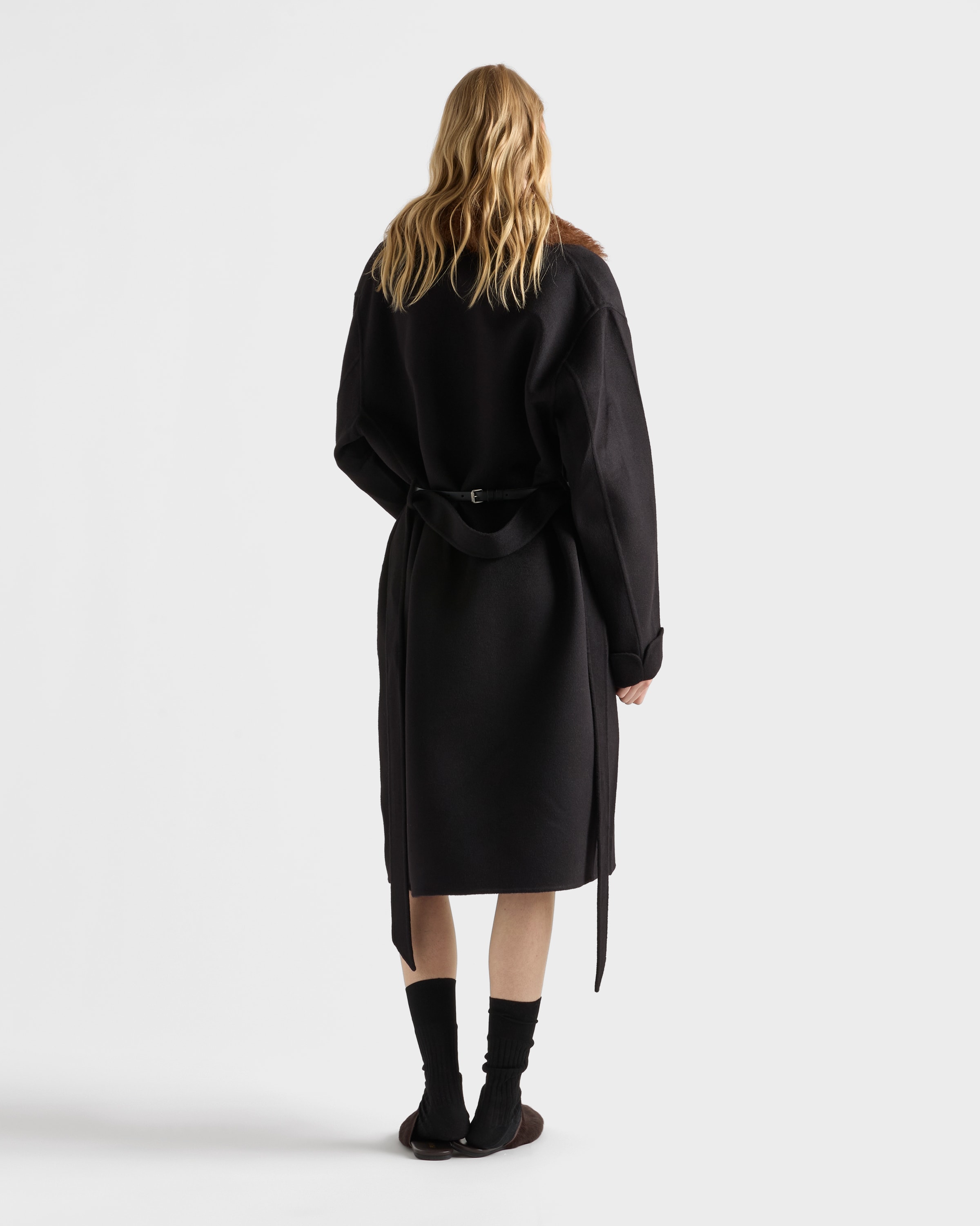 Black Single-breasted Double Cashwool Coat | PRADA