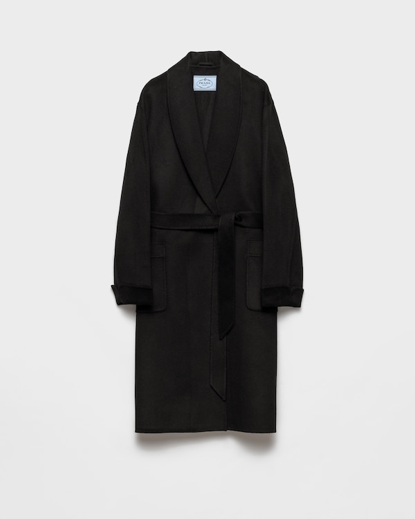 Black Double-breasted double cashwool coat | PRADA Black Double-breasted double cashwool coat | PRADA