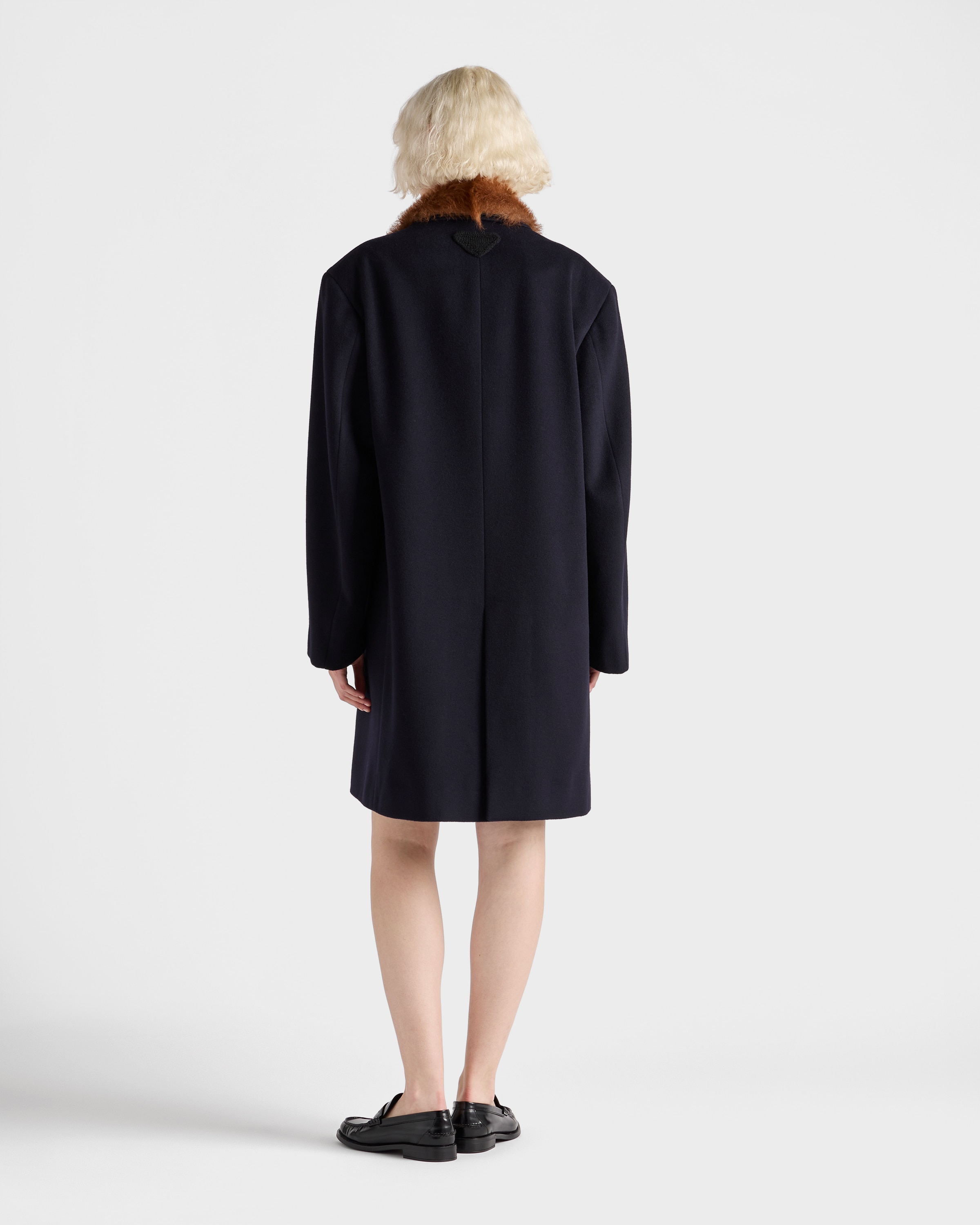 Navy Single-breasted Cloth Coat | PRADA