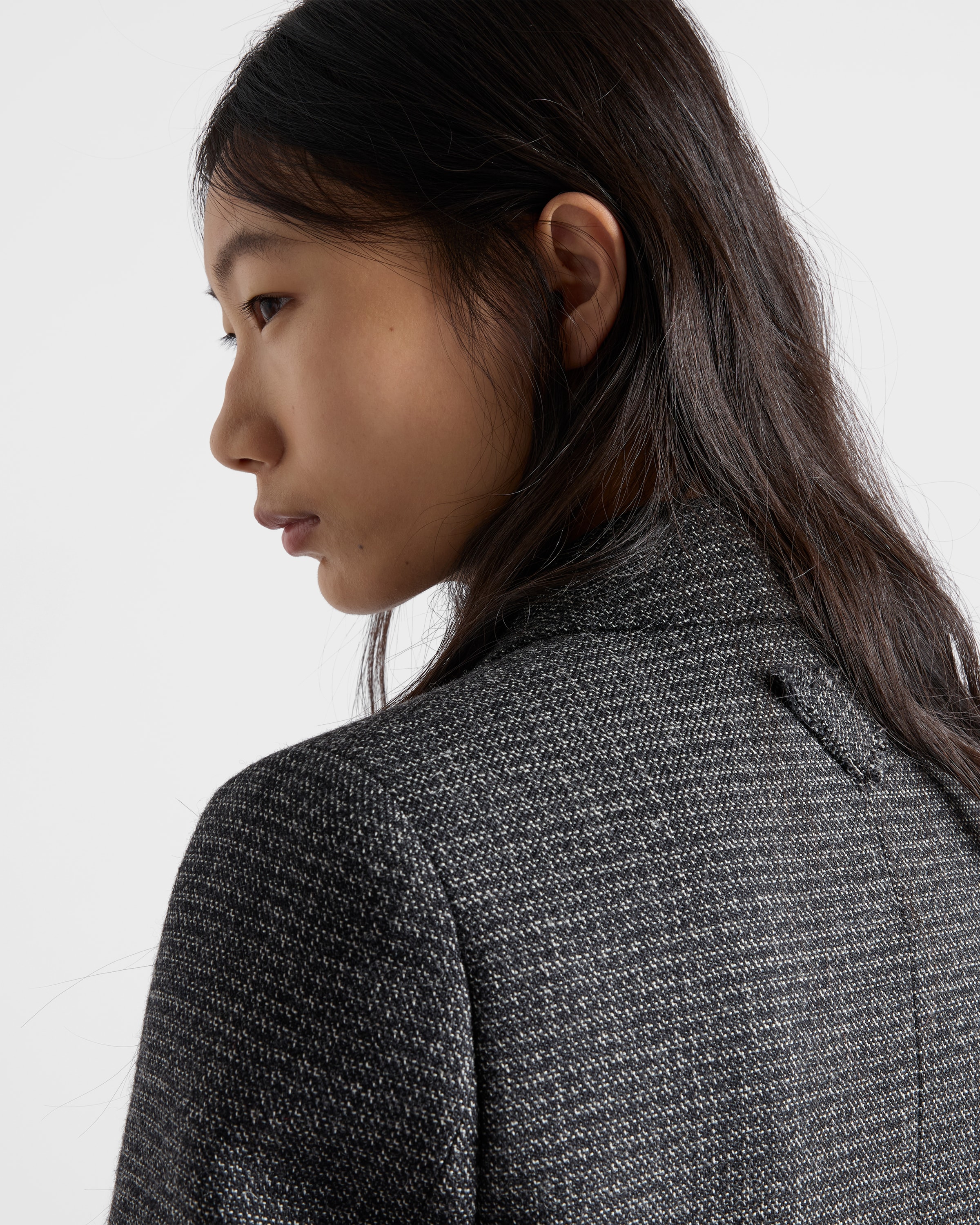 Black/white Double-breasted Gingham-checked Mouliné Wool Coat