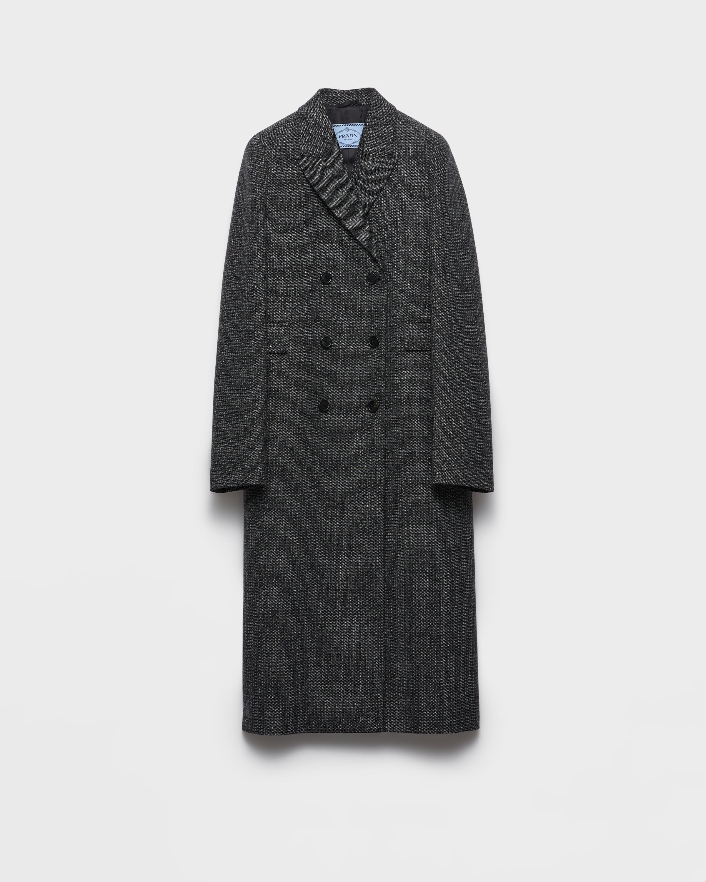 Black/white Double-breasted Gingham-checked Mouliné Wool Coat
