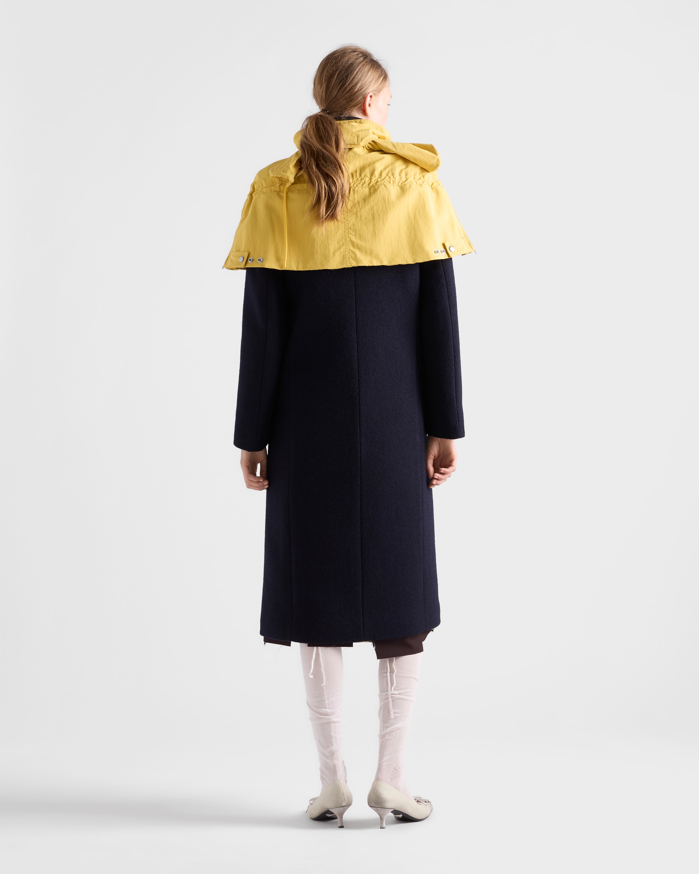 Navy Double-breasted Shetland Wool Coat | PRADA - United States