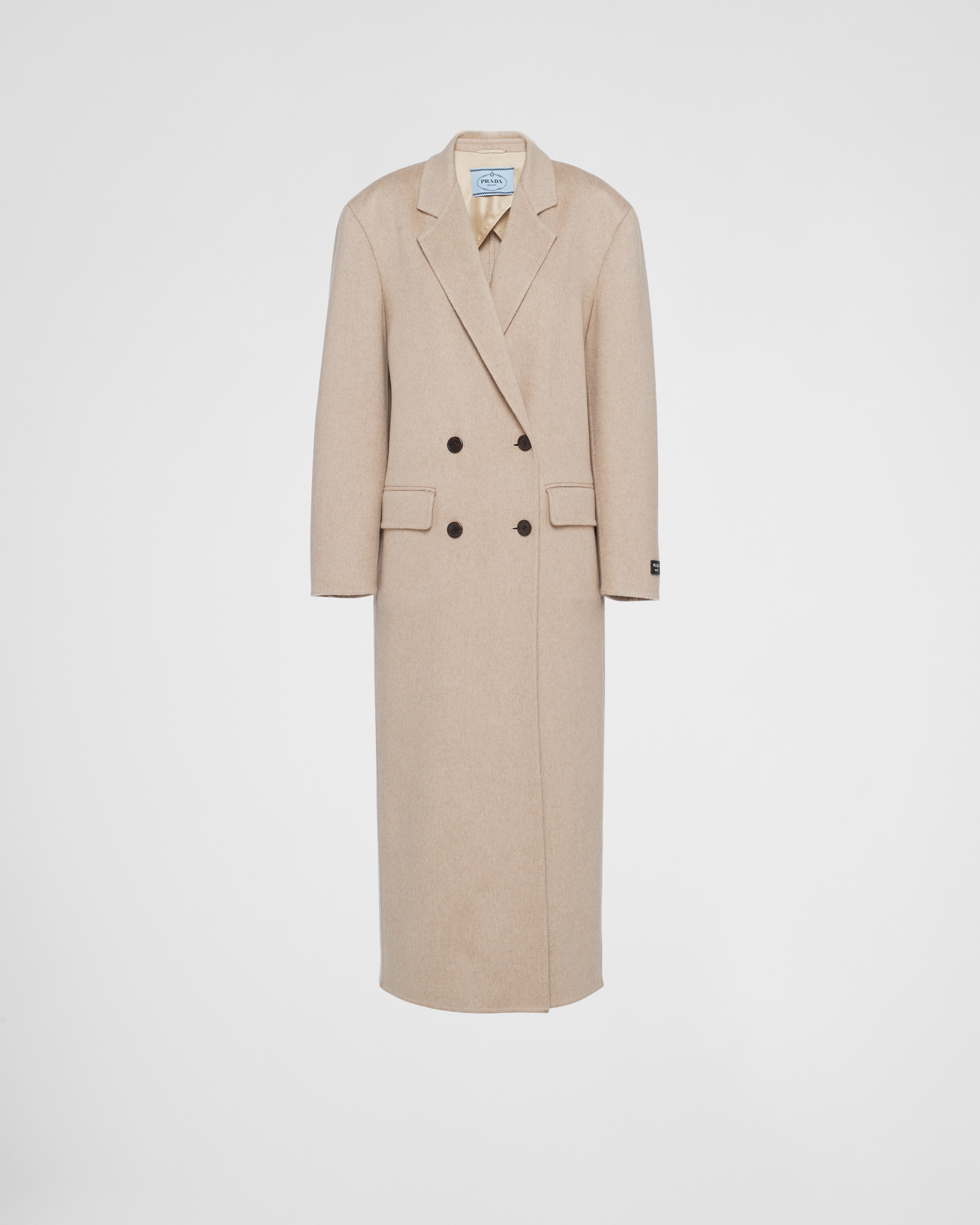 Prada Double-breasted Velour Cashmere Coat In Neutrals