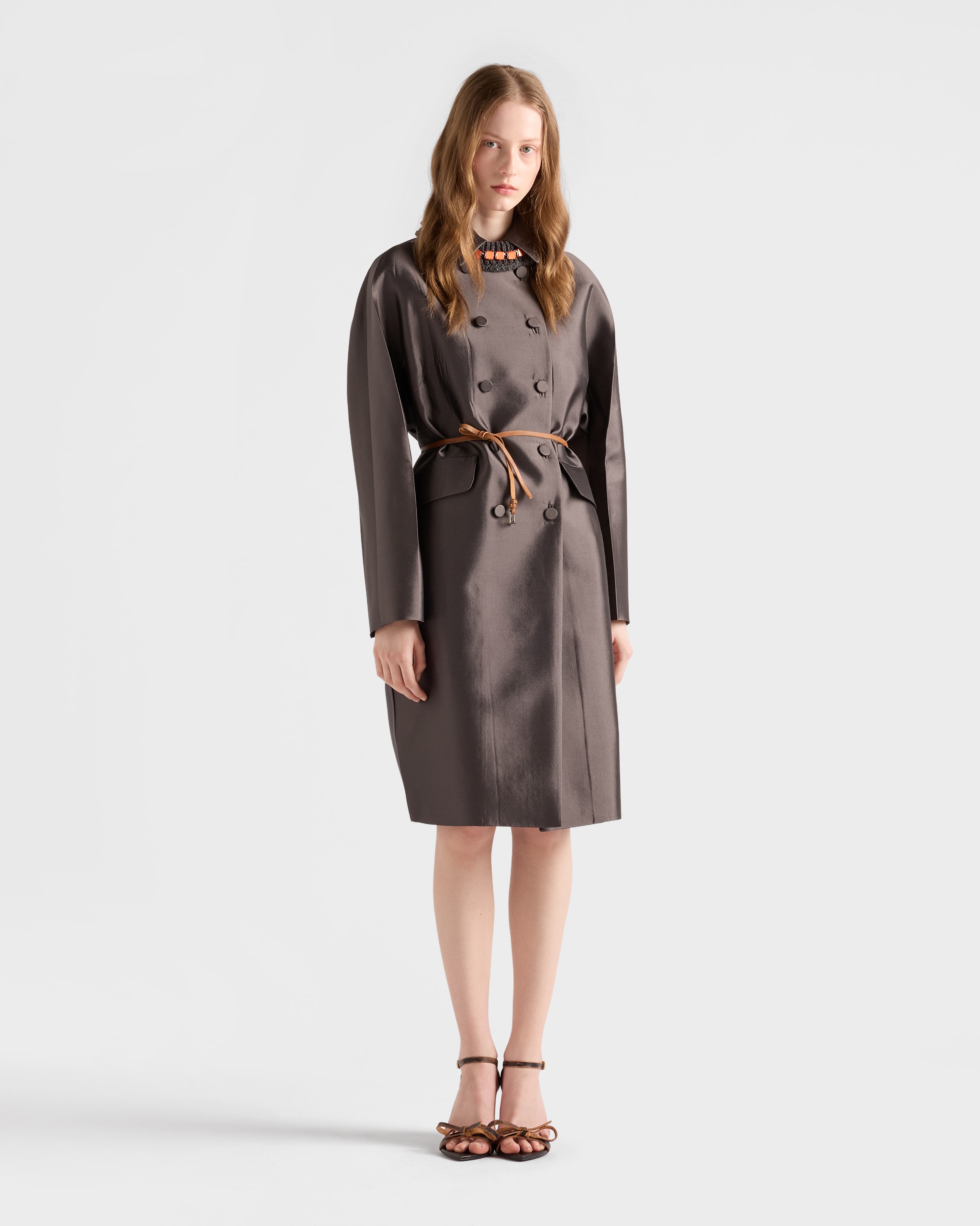 Prada Double-breasted Wool And Silk Coat In Brown