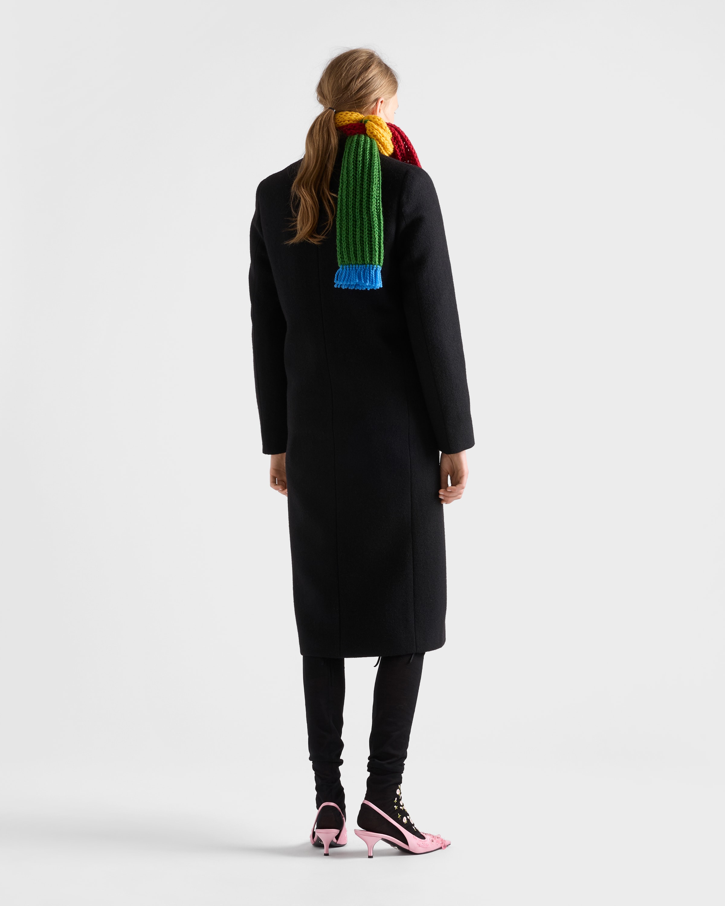 Black Single-breasted Shetland Wool Coat | PRADA - United States