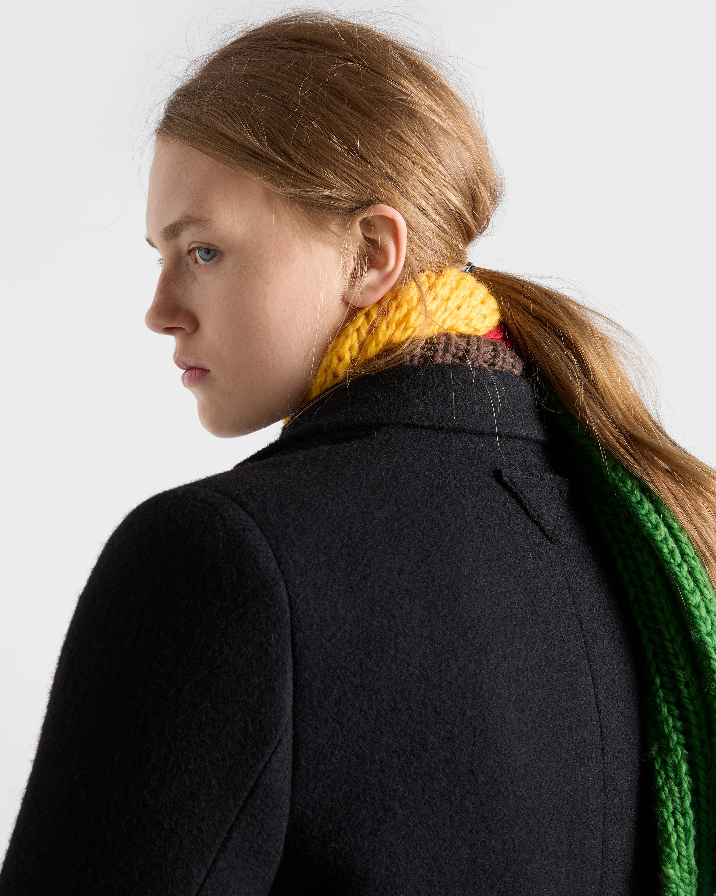 Black Single-breasted Shetland Wool Coat | PRADA - United States