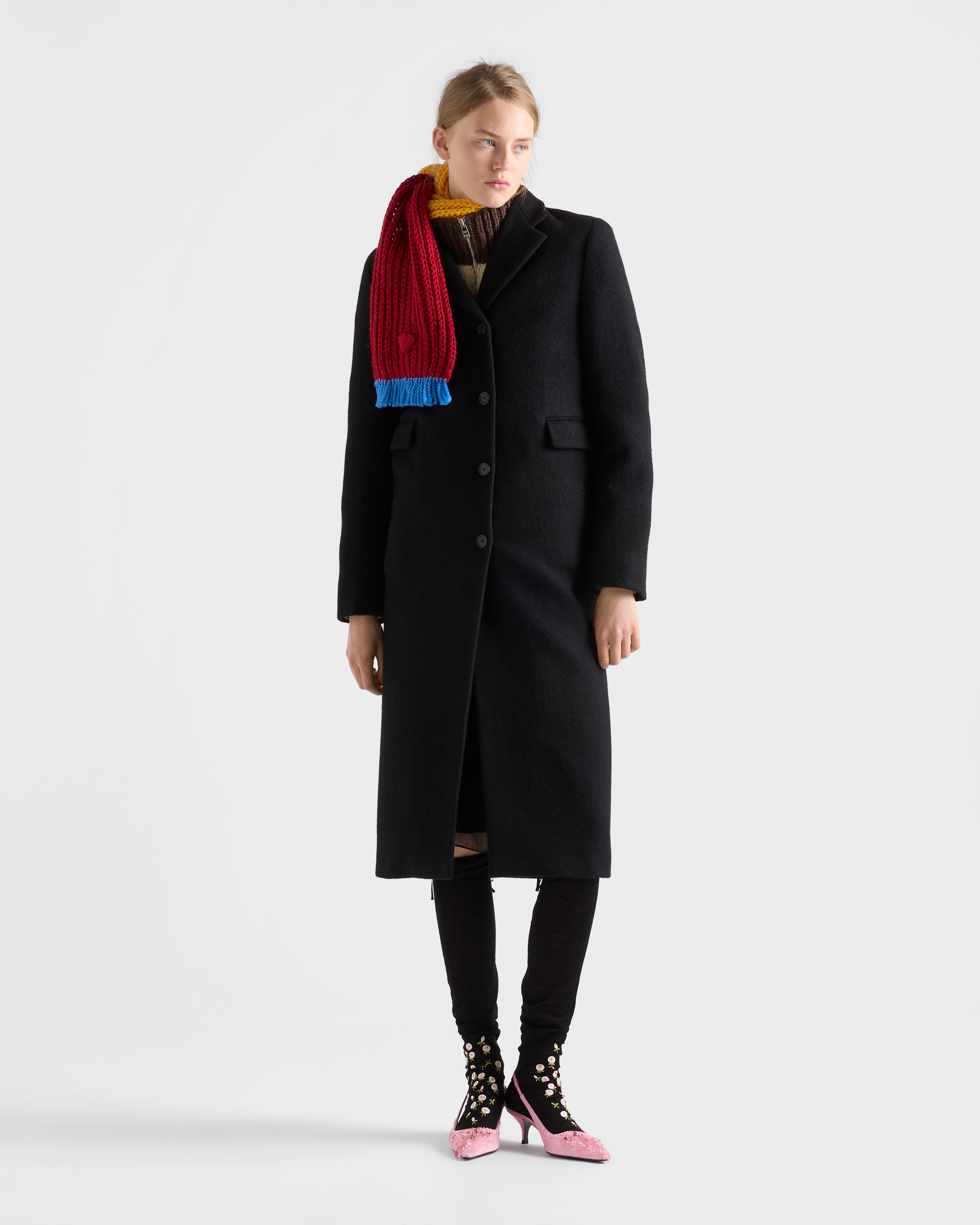 PRADA archive コート　ウール Black Single-breasted Shetland Wool Coat | PRADA - United States