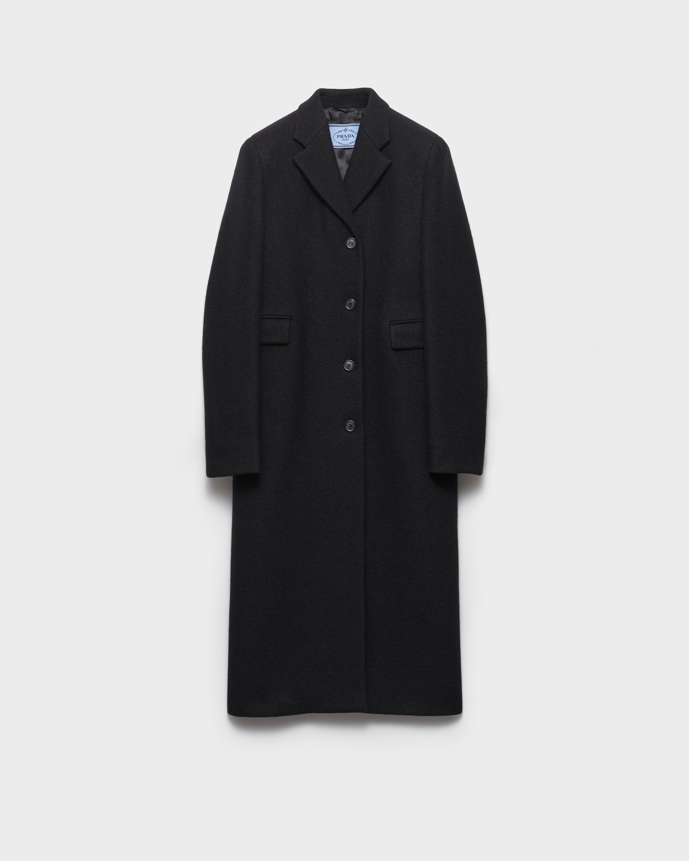 Black Single-breasted Shetland Wool Coat | PRADA