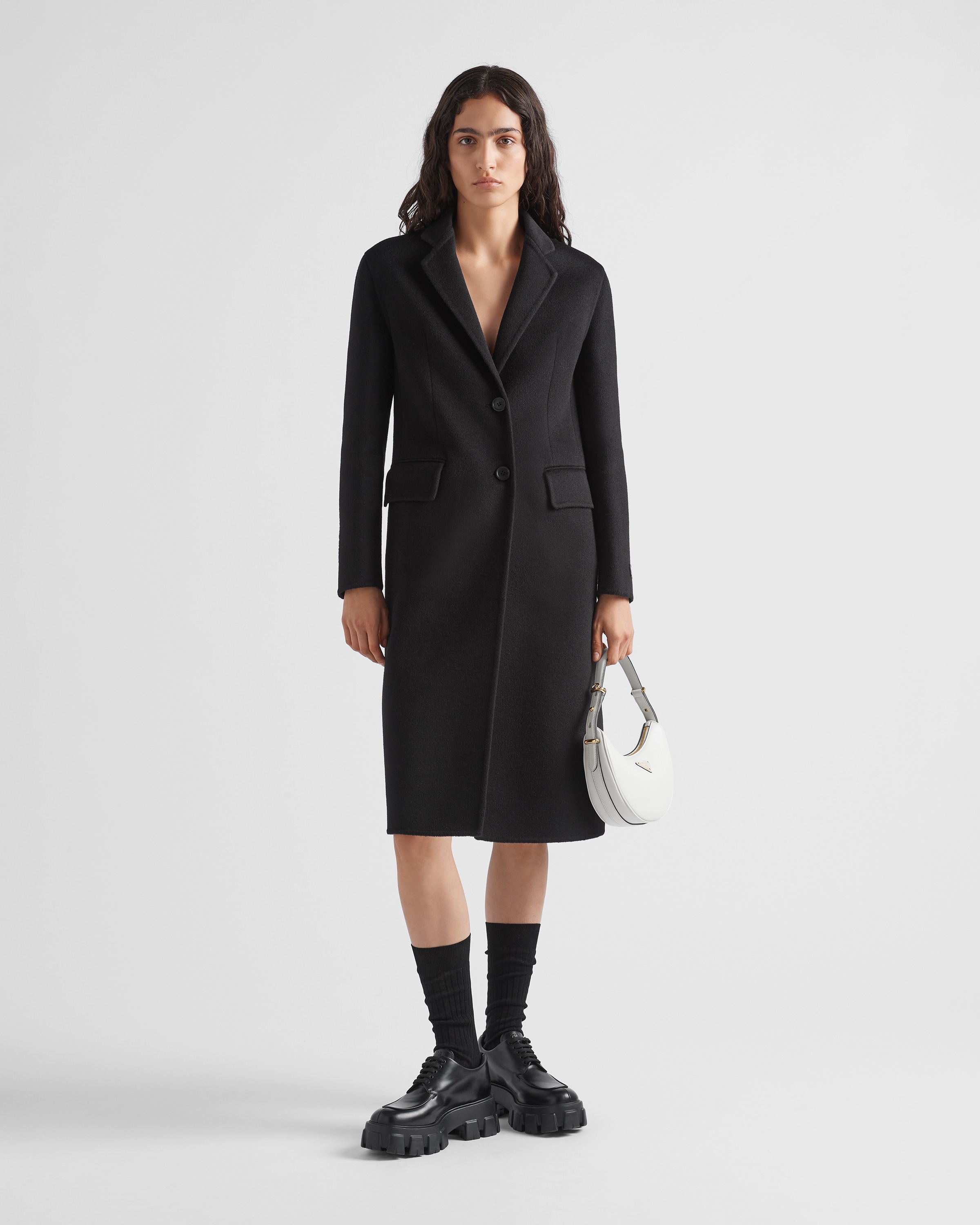 Black Single breasted Cashgora Coat PRADA