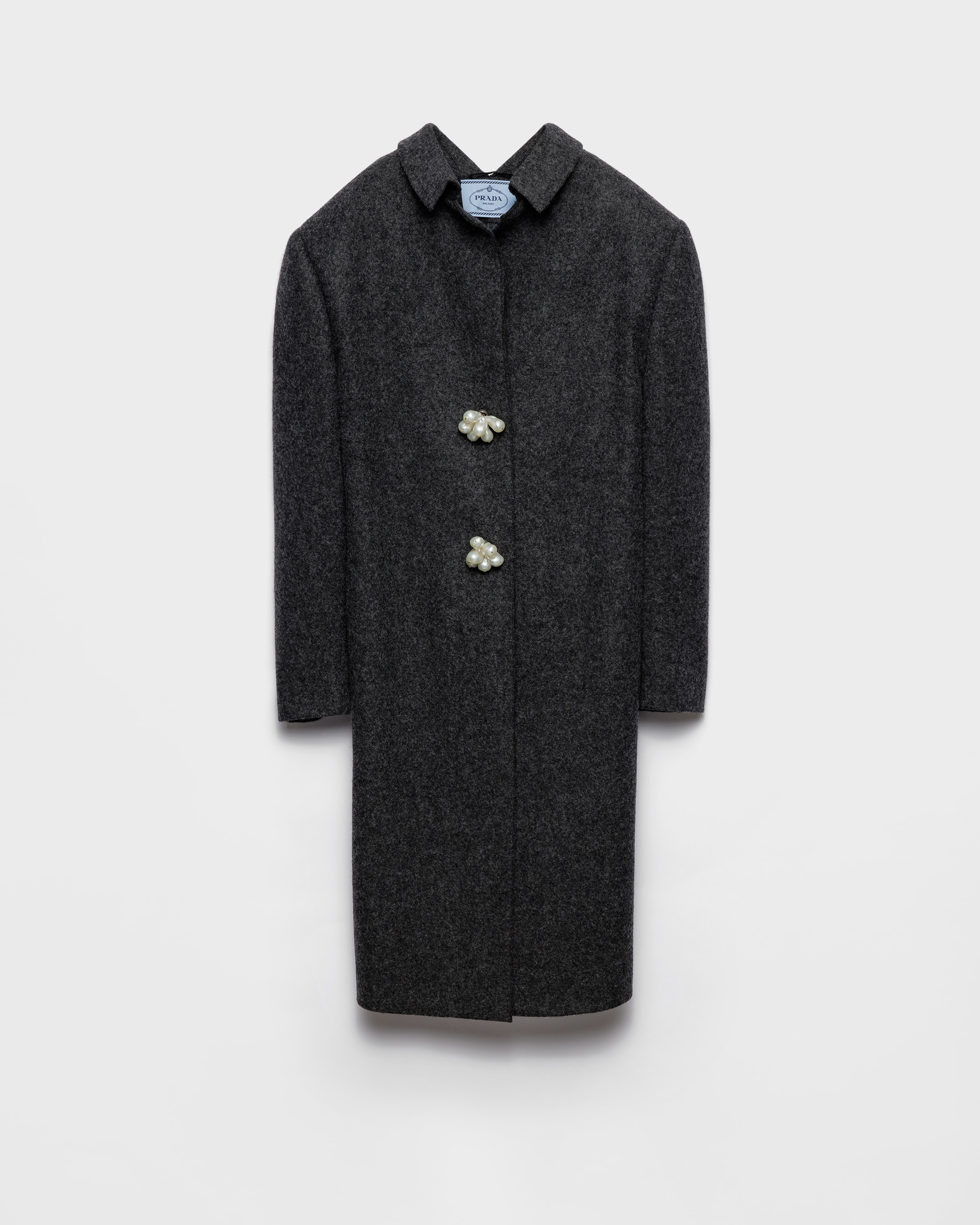 Prada Shetland Wool Coat With Jewel Buttons, Woman, Slate Gray, Size 38