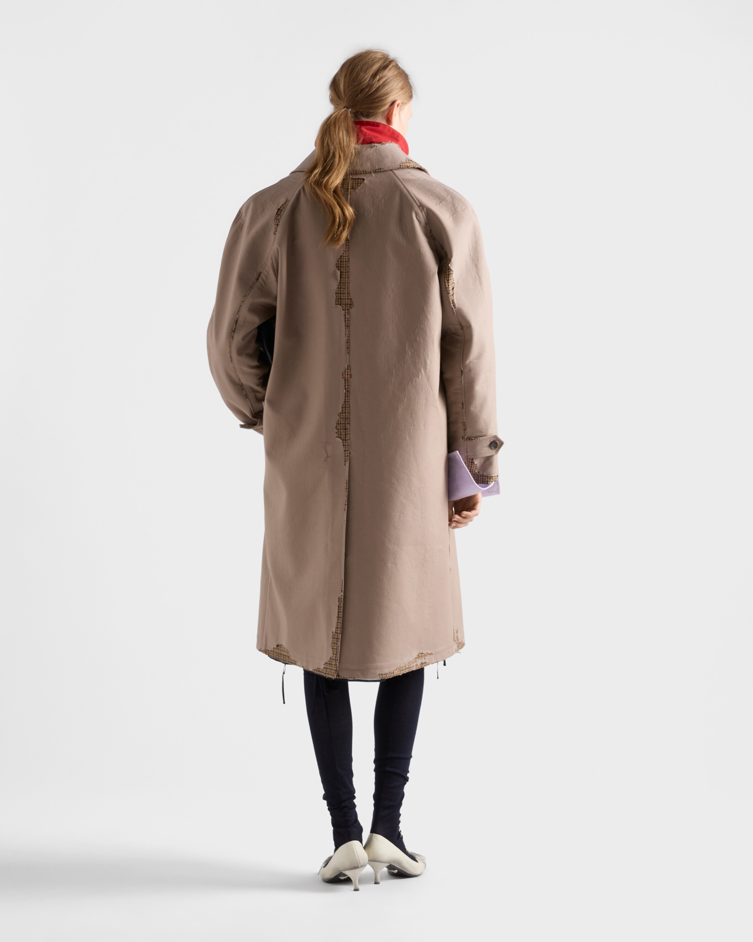 Clay/camel Bonded Poplin Coat With Devoré Effect | PRADA - United