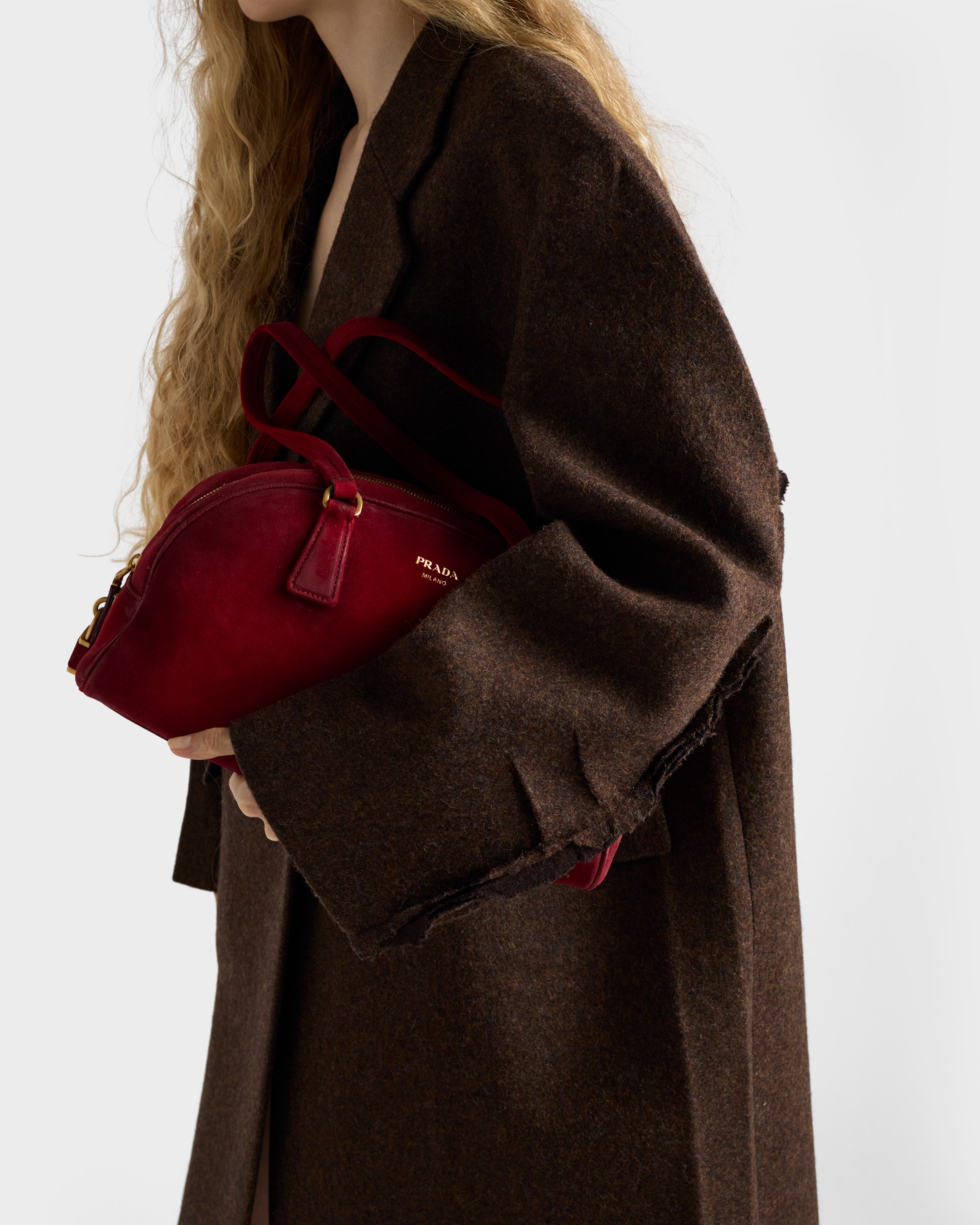Prada Single-breasted Shetland Wool Coat In Brown