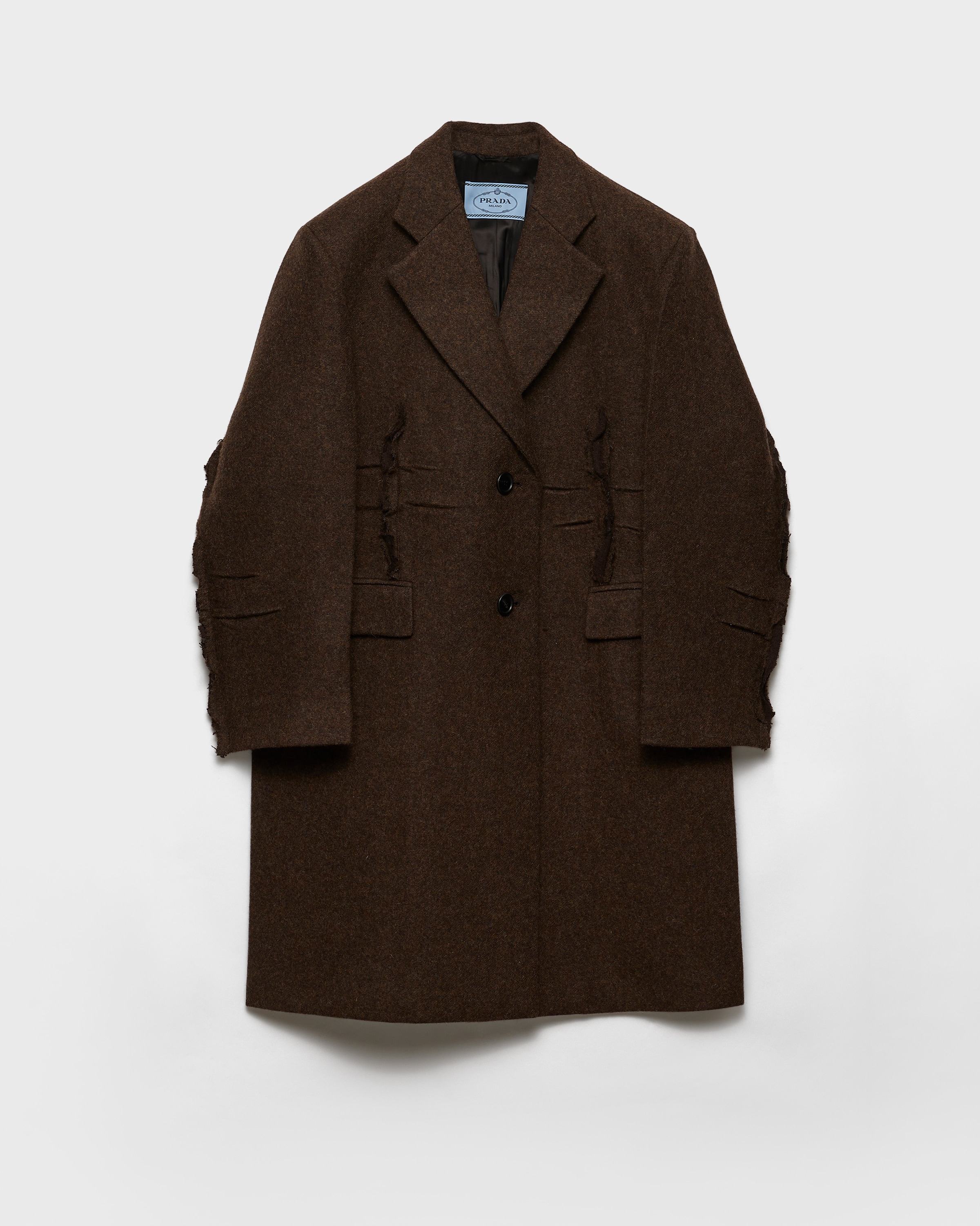 Prada Single-breasted Shetland Wool Coat In Brown
