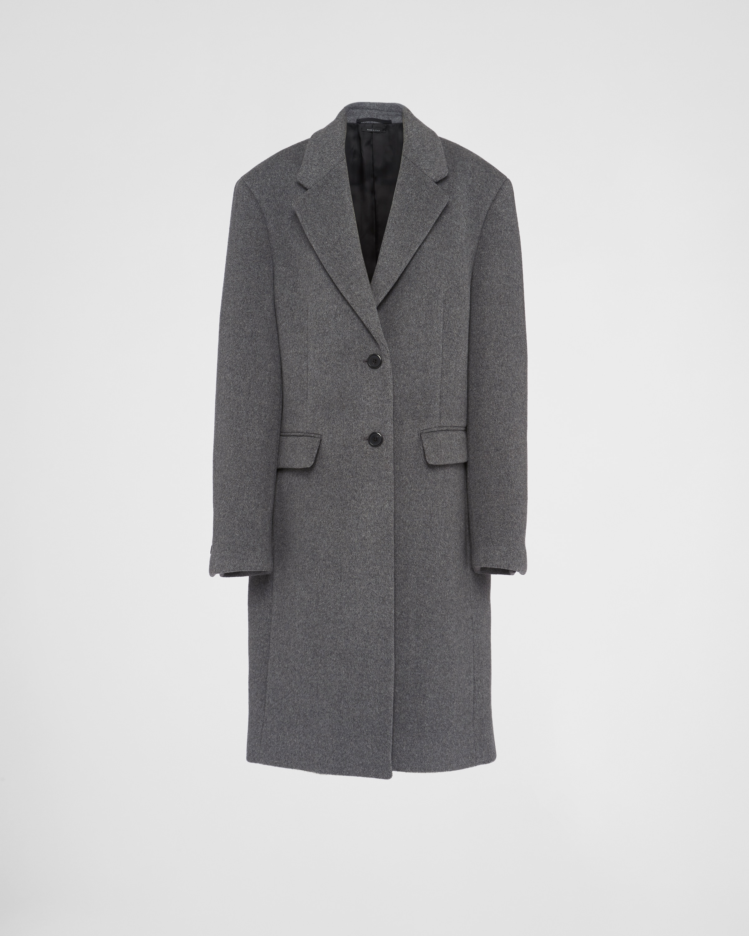 Prada Back Slit Wool Blend Coat In Slate Gray