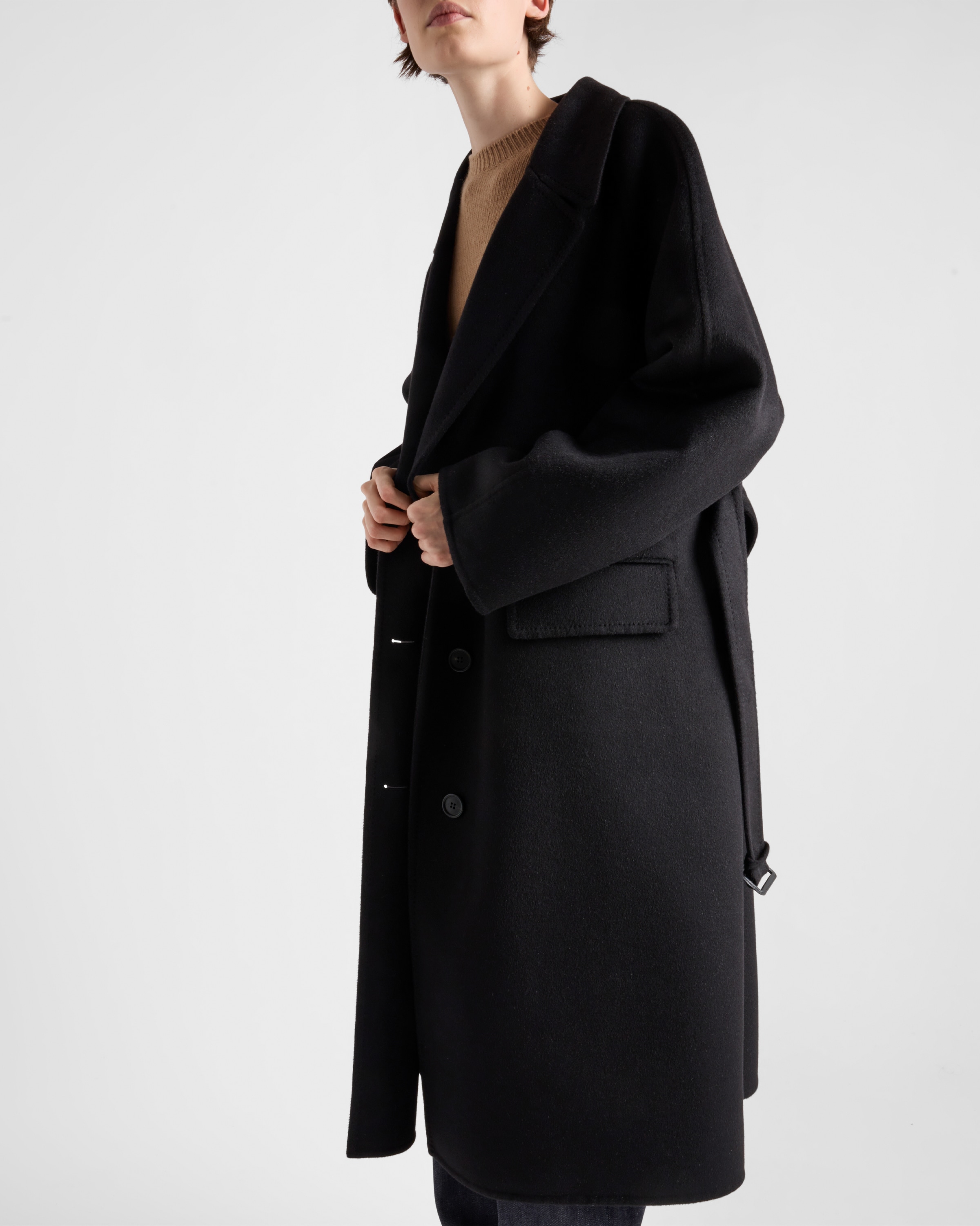 Shop Prada Single-breasted Cashgora Coat In Black