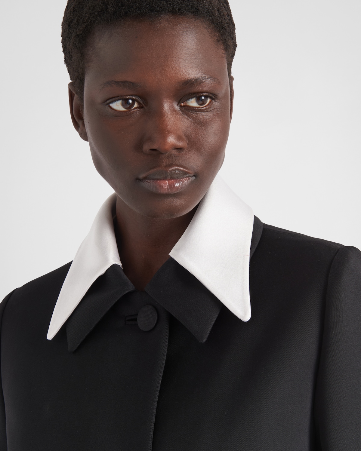 Black Singledbreasted Wool Sateen Coat With Collar PRADA