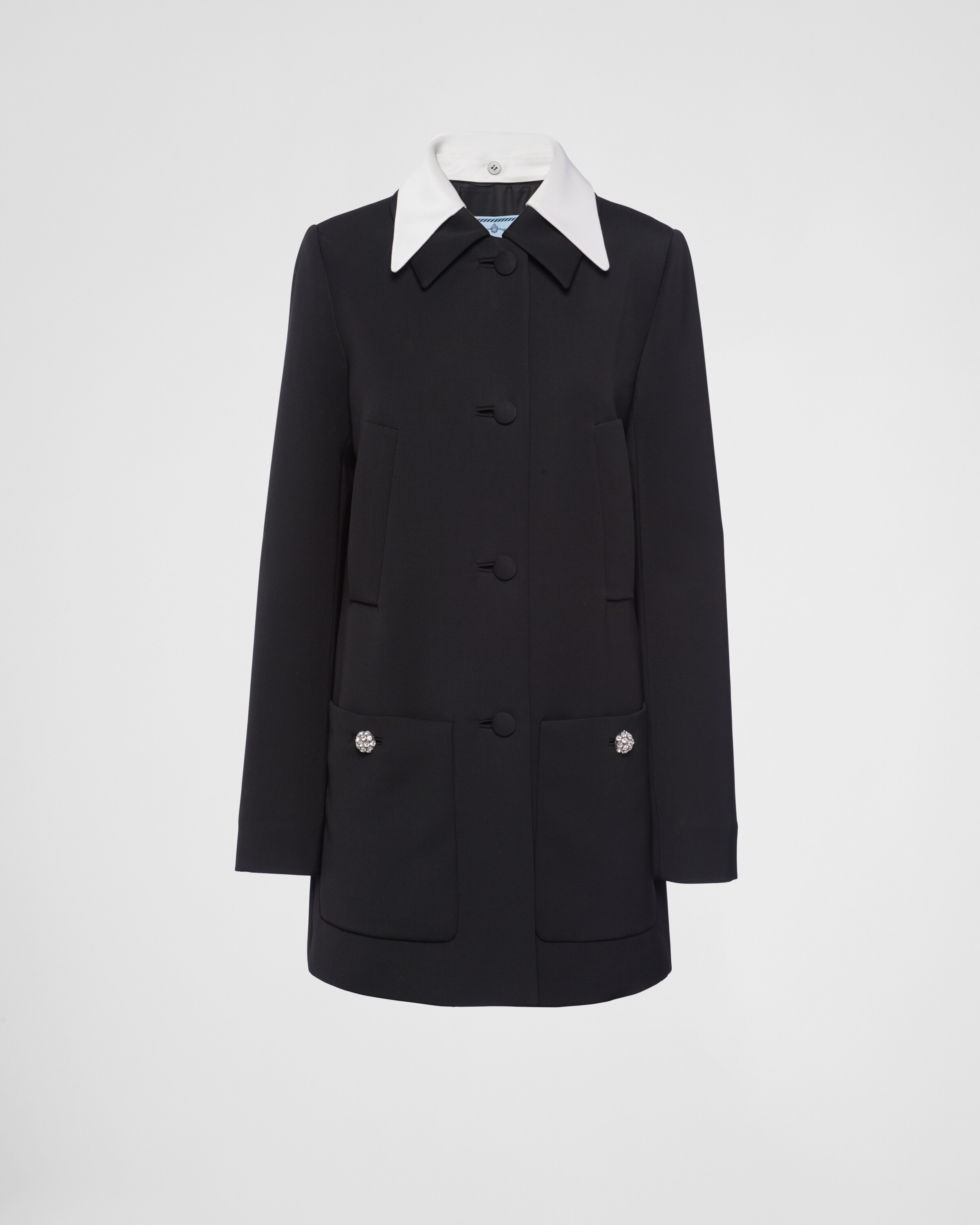 Shop Prada Singled-breasted Wool Sateen Coat With Collar In Black