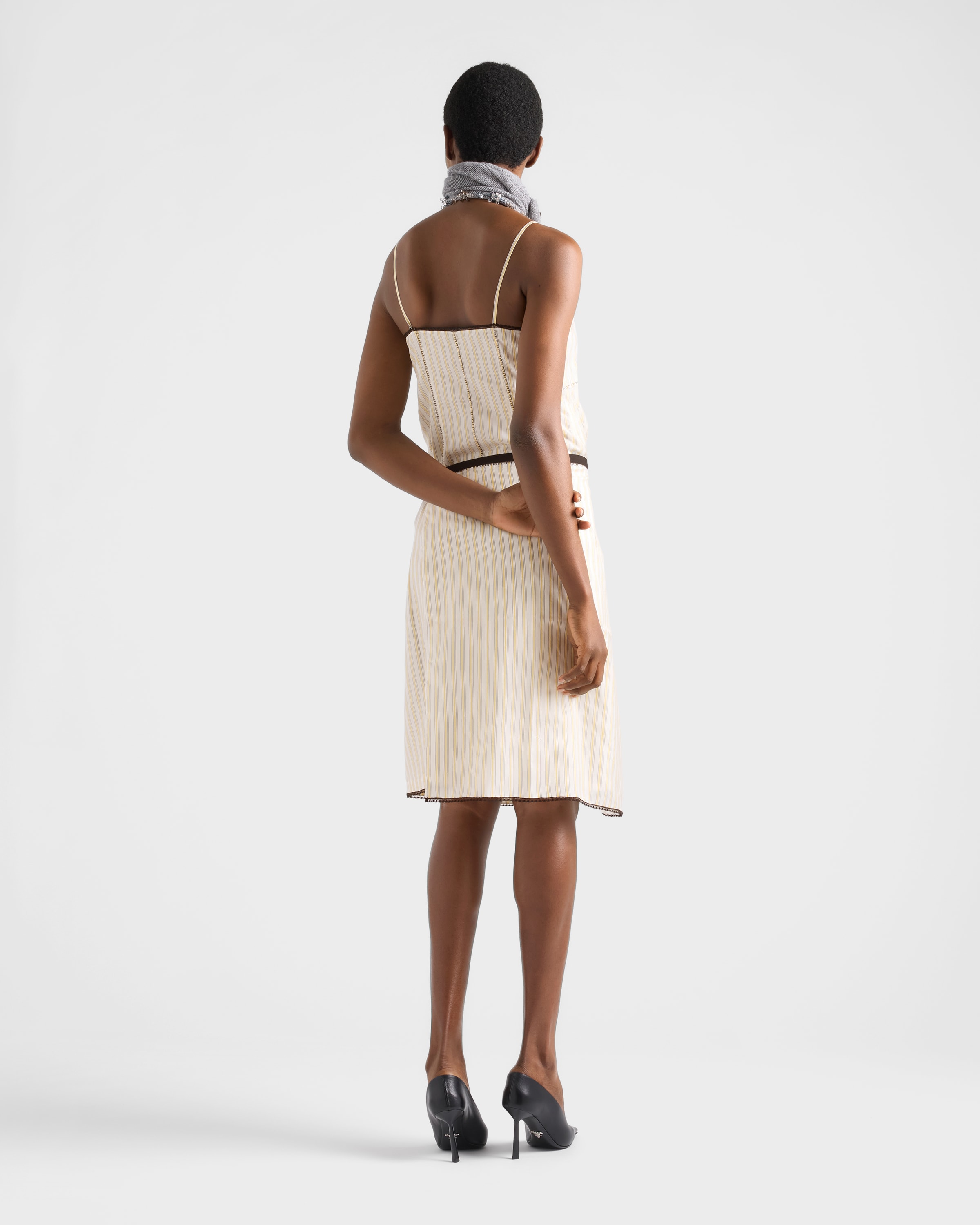 Yellow Embroidered Striped Apron | PRADA - United States