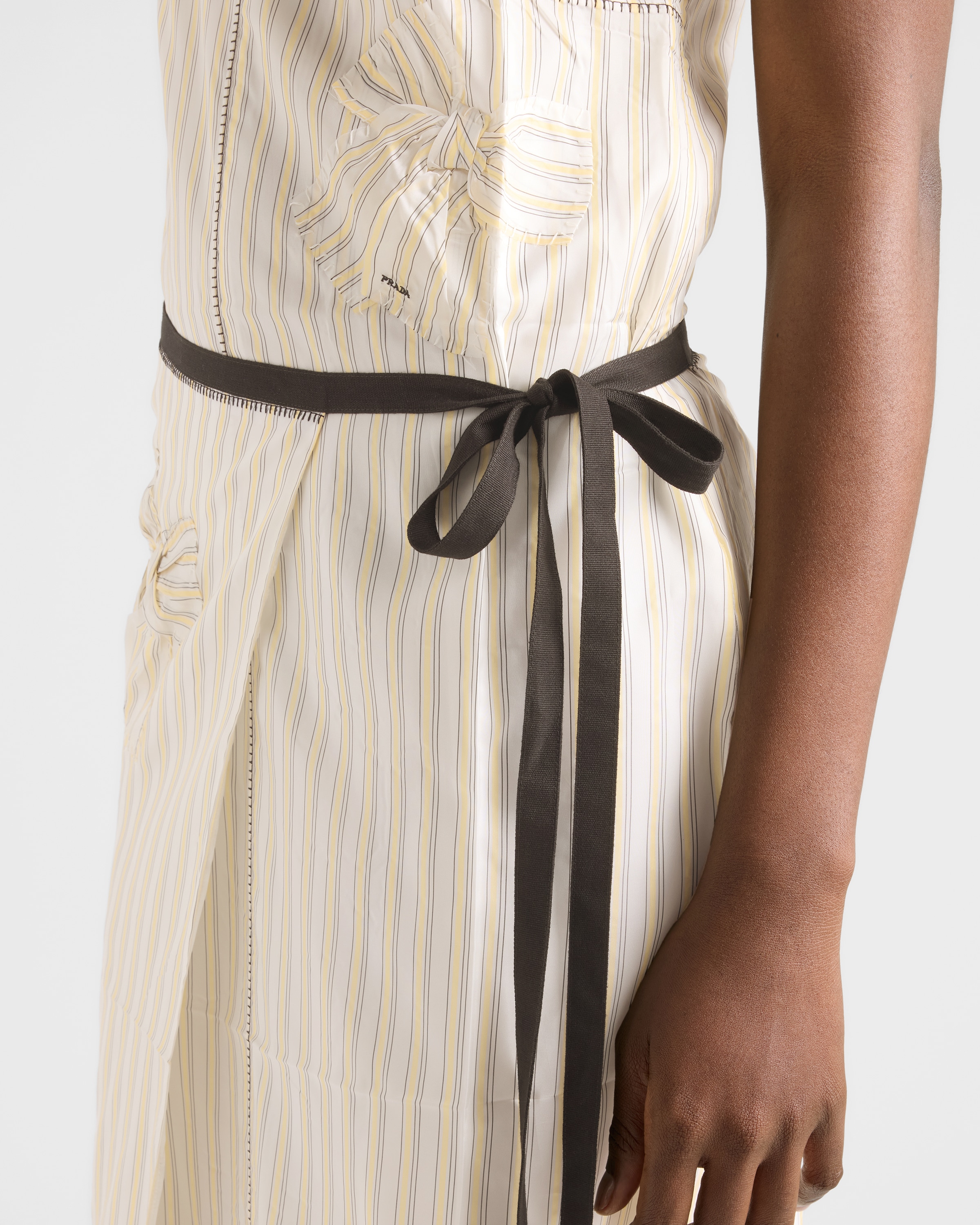 Yellow Embroidered Striped Apron | PRADA - United States