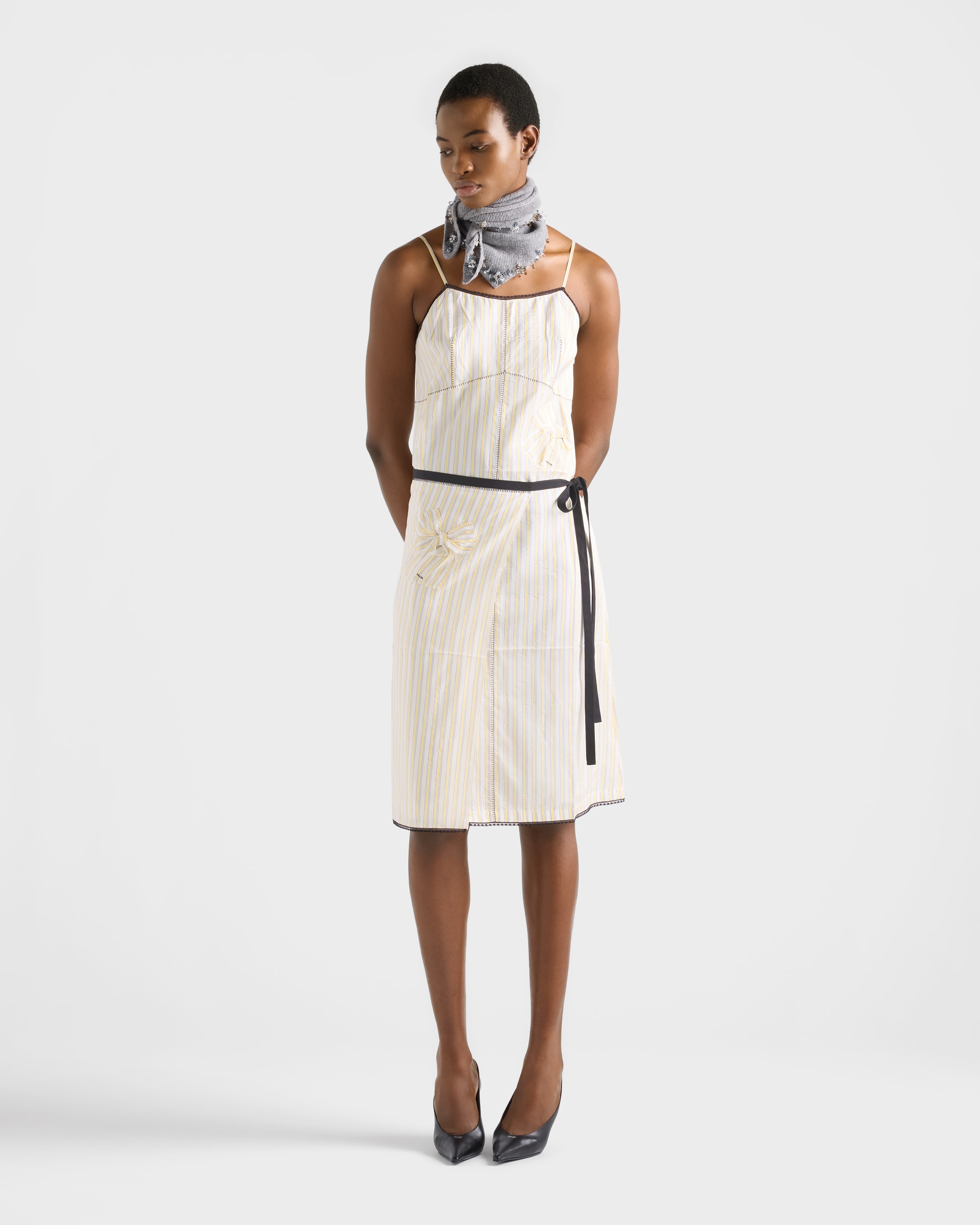 Yellow Embroidered Striped Apron | PRADA - United States