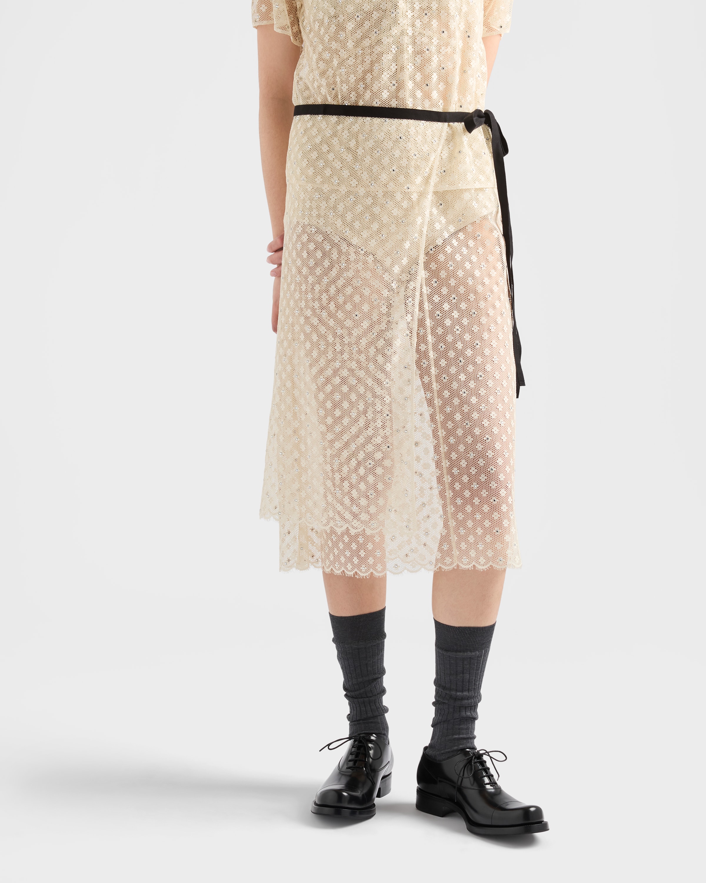 Natural Embroidered Lace Apron | PRADA - United States