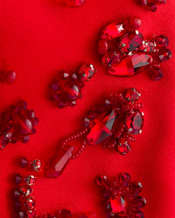 Embroidered satin stole - Red Embroidered satin stole - Red