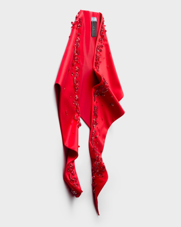Embroidered satin stole - Red Embroidered satin stole - Red