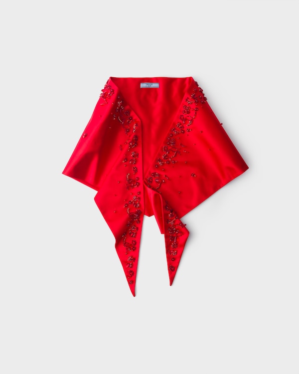 Embroidered satin stole - Red Embroidered satin stole - Red
