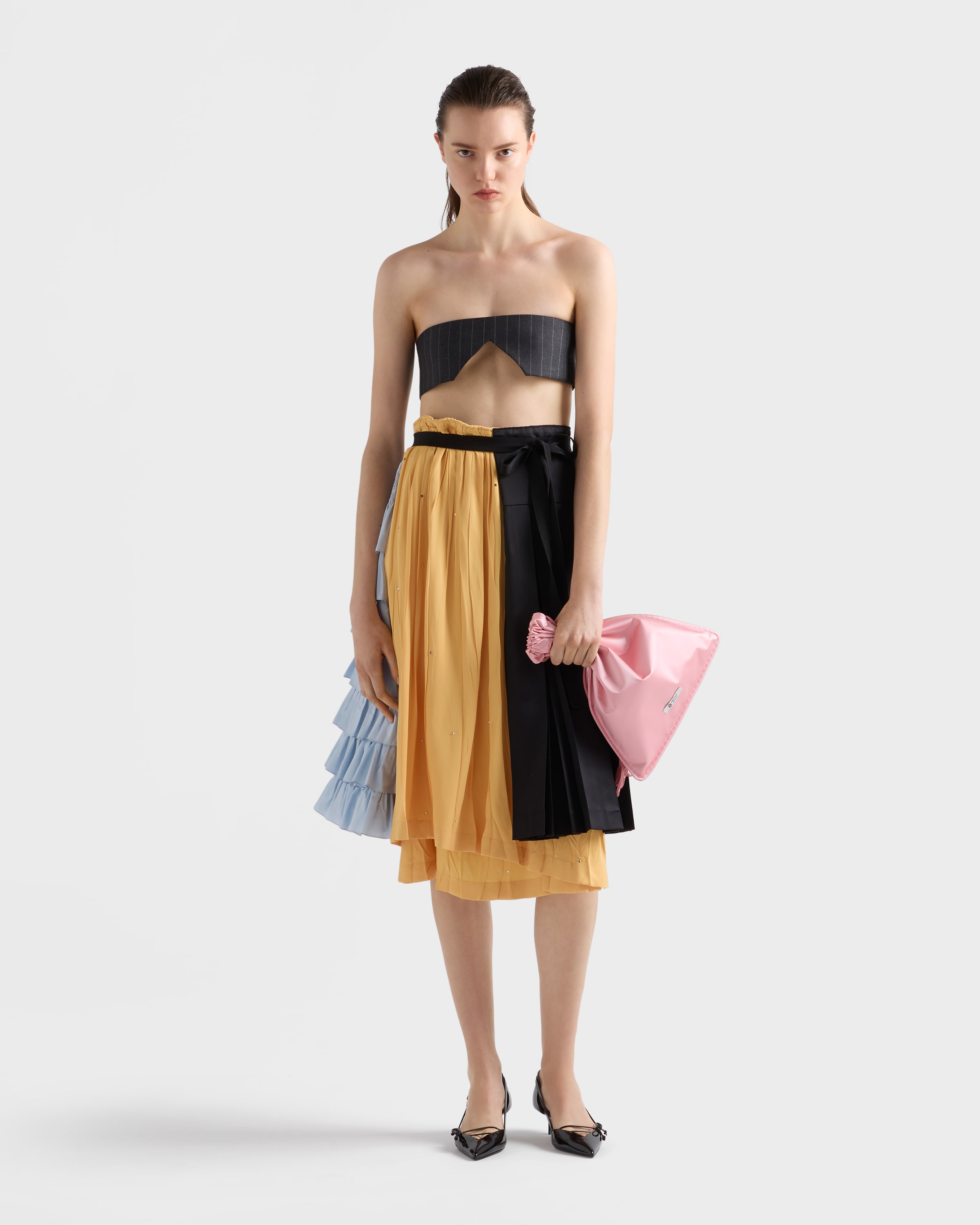 Slate Gray Pinstripe wool bandeau top | PRADA - United States