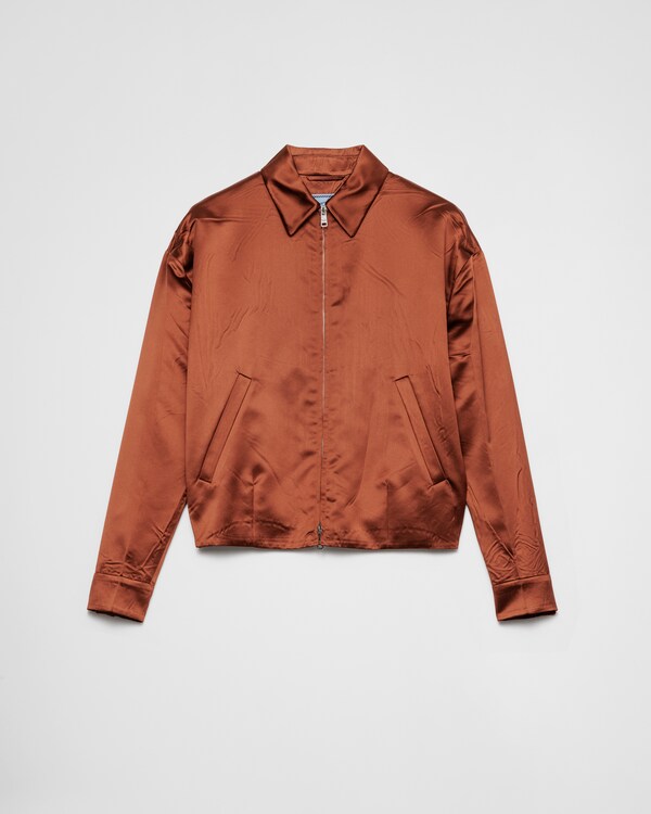 White/Blue Striped poplin blouson jacket | PRADA