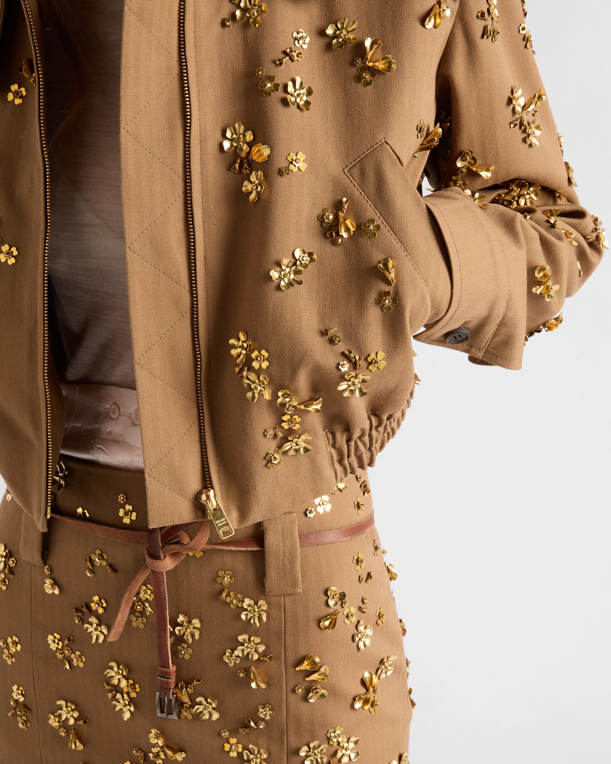 Prada Embroidered Chevron Blouson Jacket In Brown