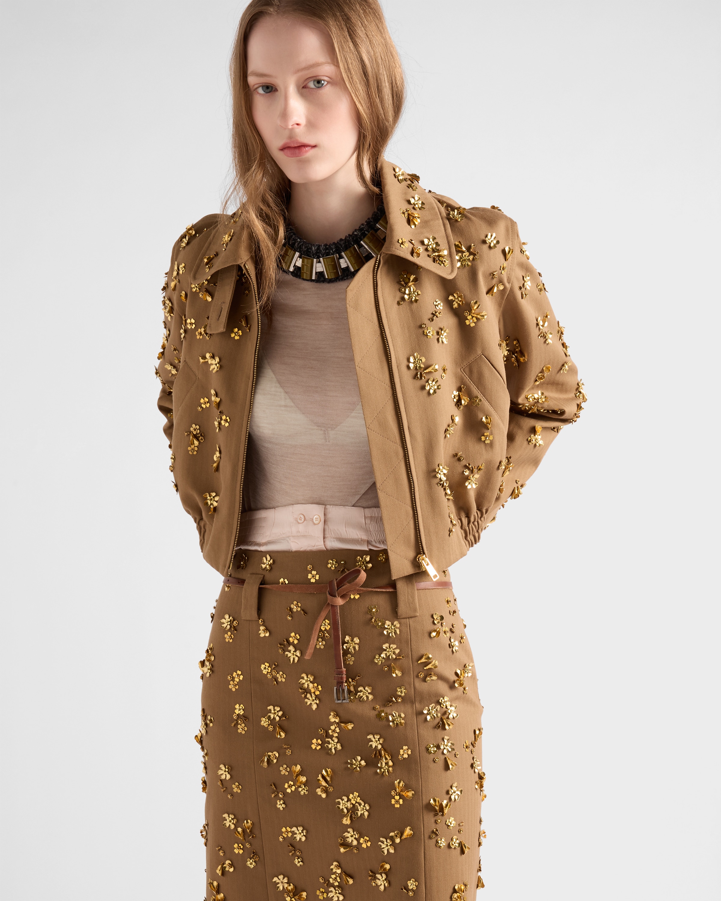 Prada Embroidered Chevron Blouson Jacket In Brown