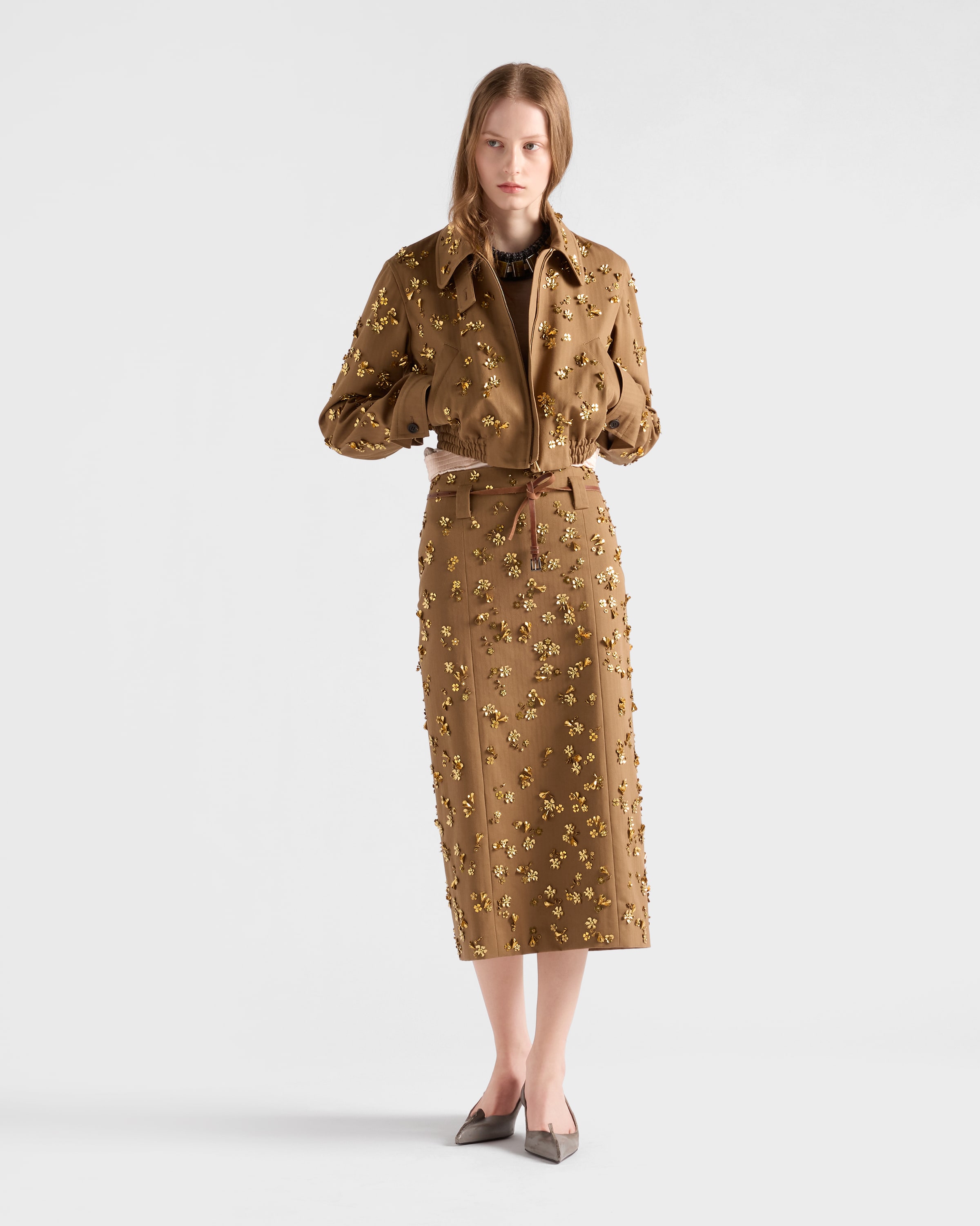 Prada Embroidered Chevron Blouson Jacket In Brown