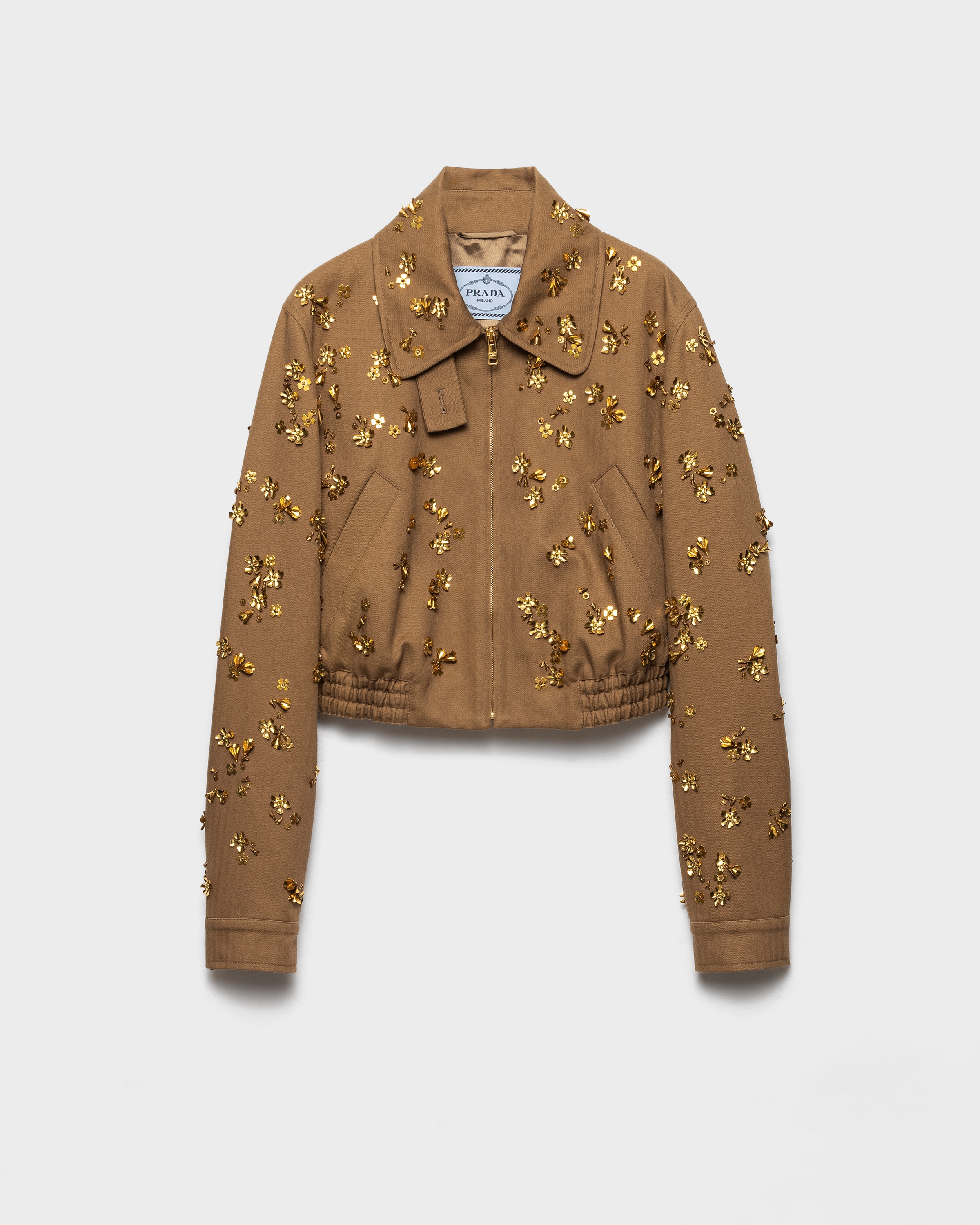 Prada Embroidered Chevron Blouson Jacket In Brown