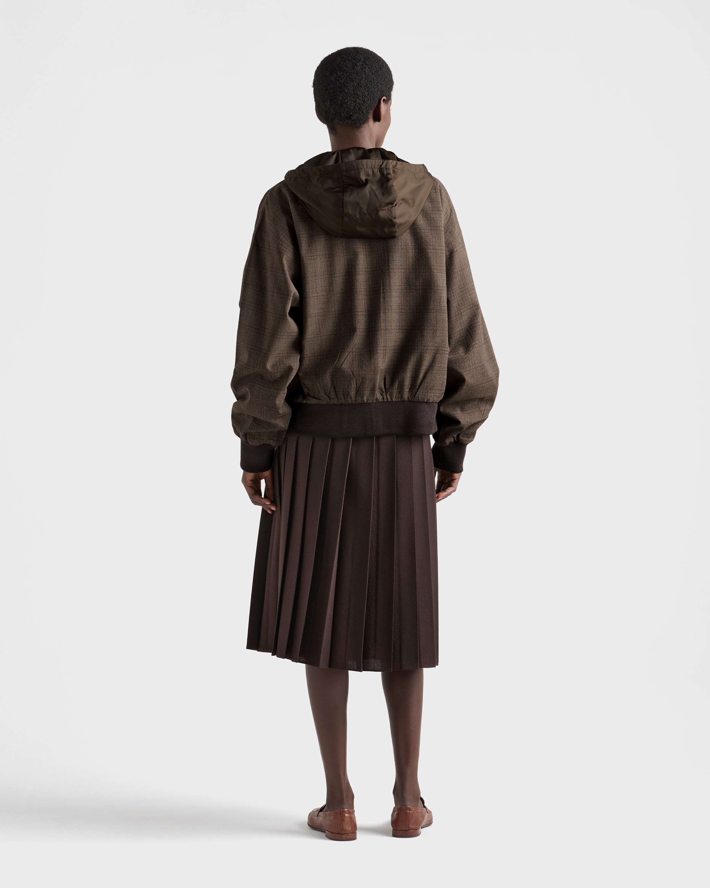 Tobacco Prince of Wales checked wool jacket | PRADA - United States
