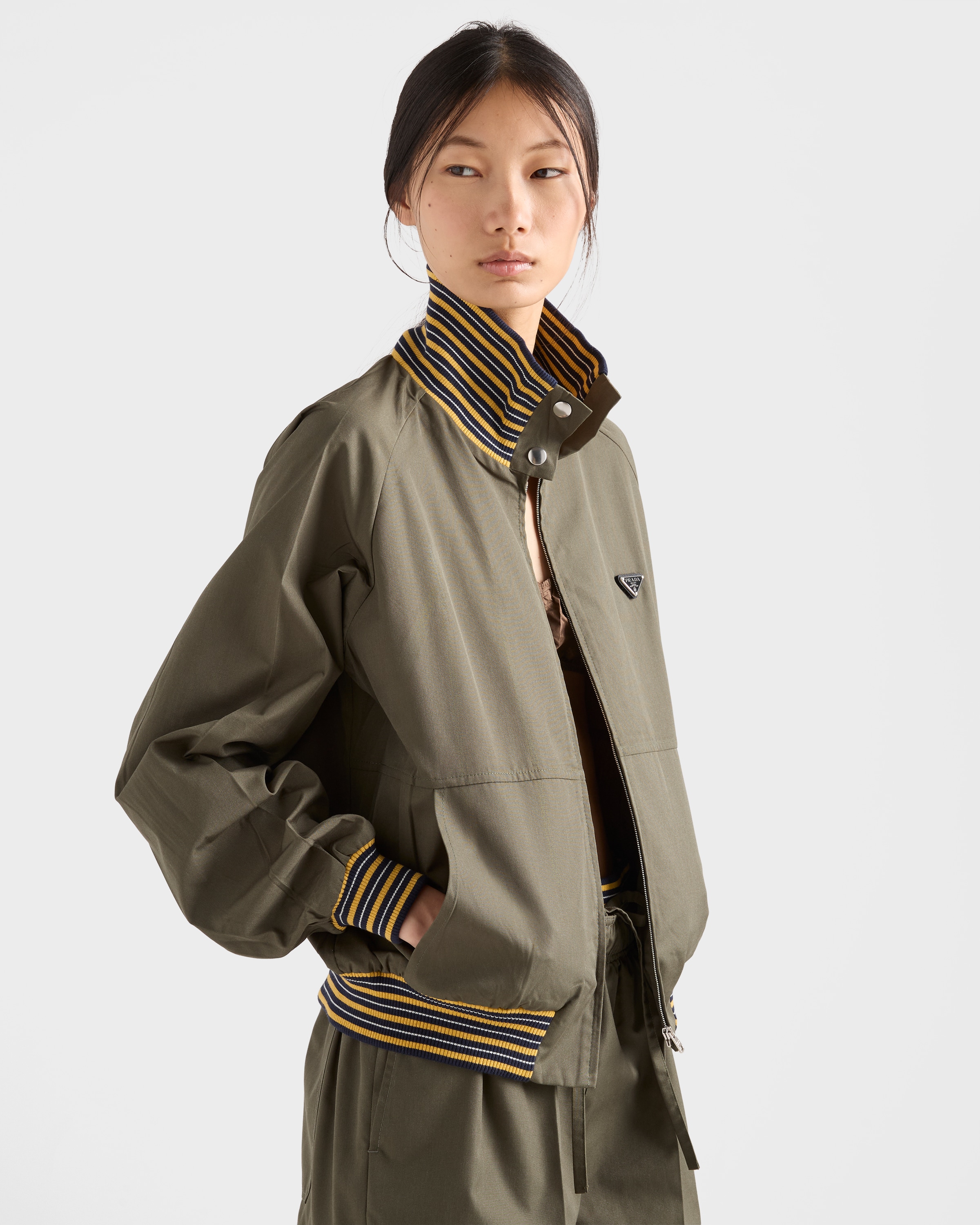 Military Green Poplin Turtleneck Jacket | PRADA